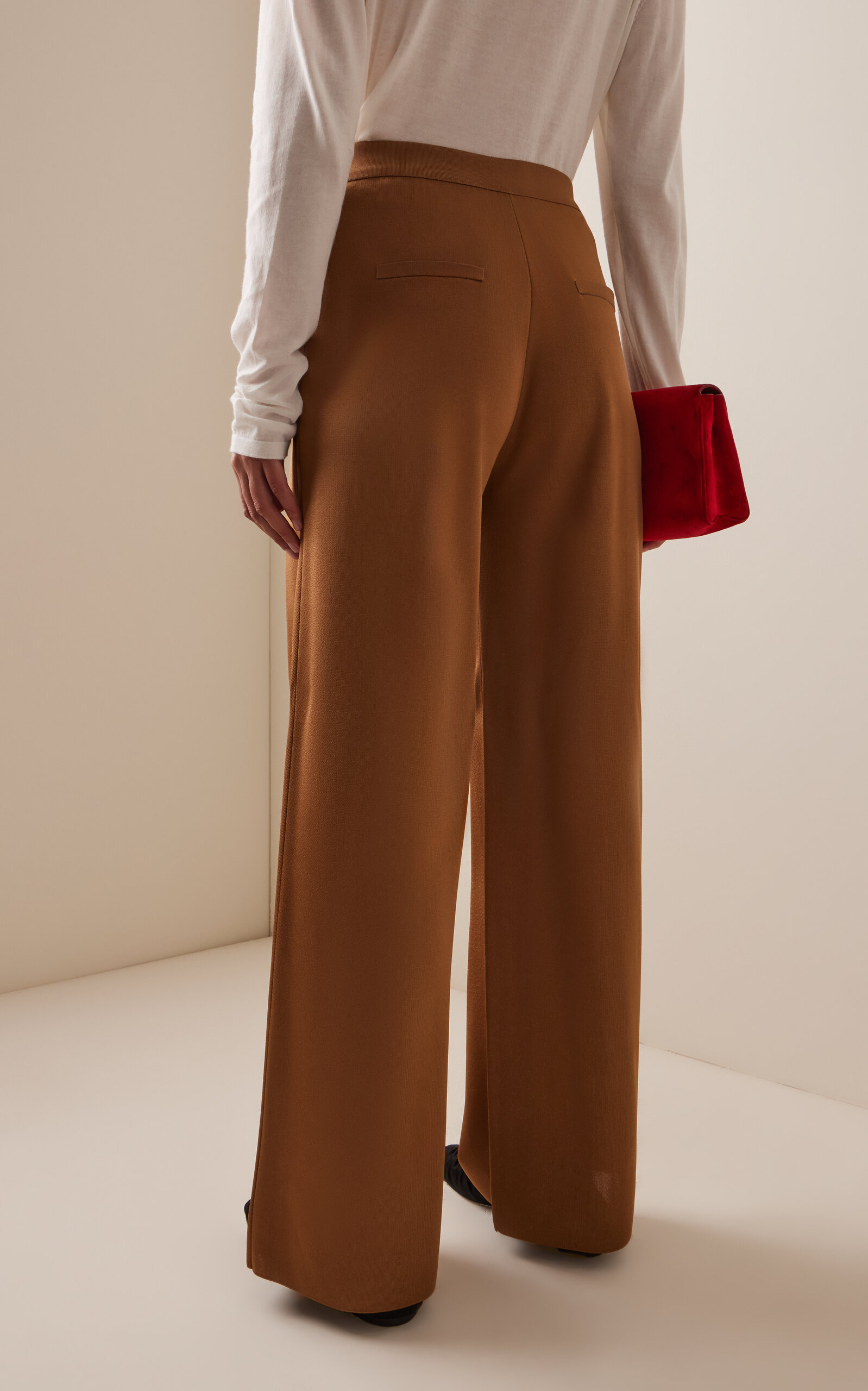 Gene Pleated Knit Wide-Leg Pants tan - 4