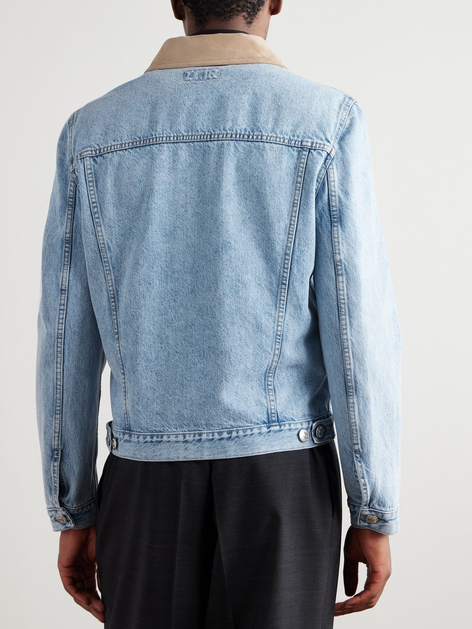Slim-Fit Suede-Trimmed Denim Jacket Blue - 3