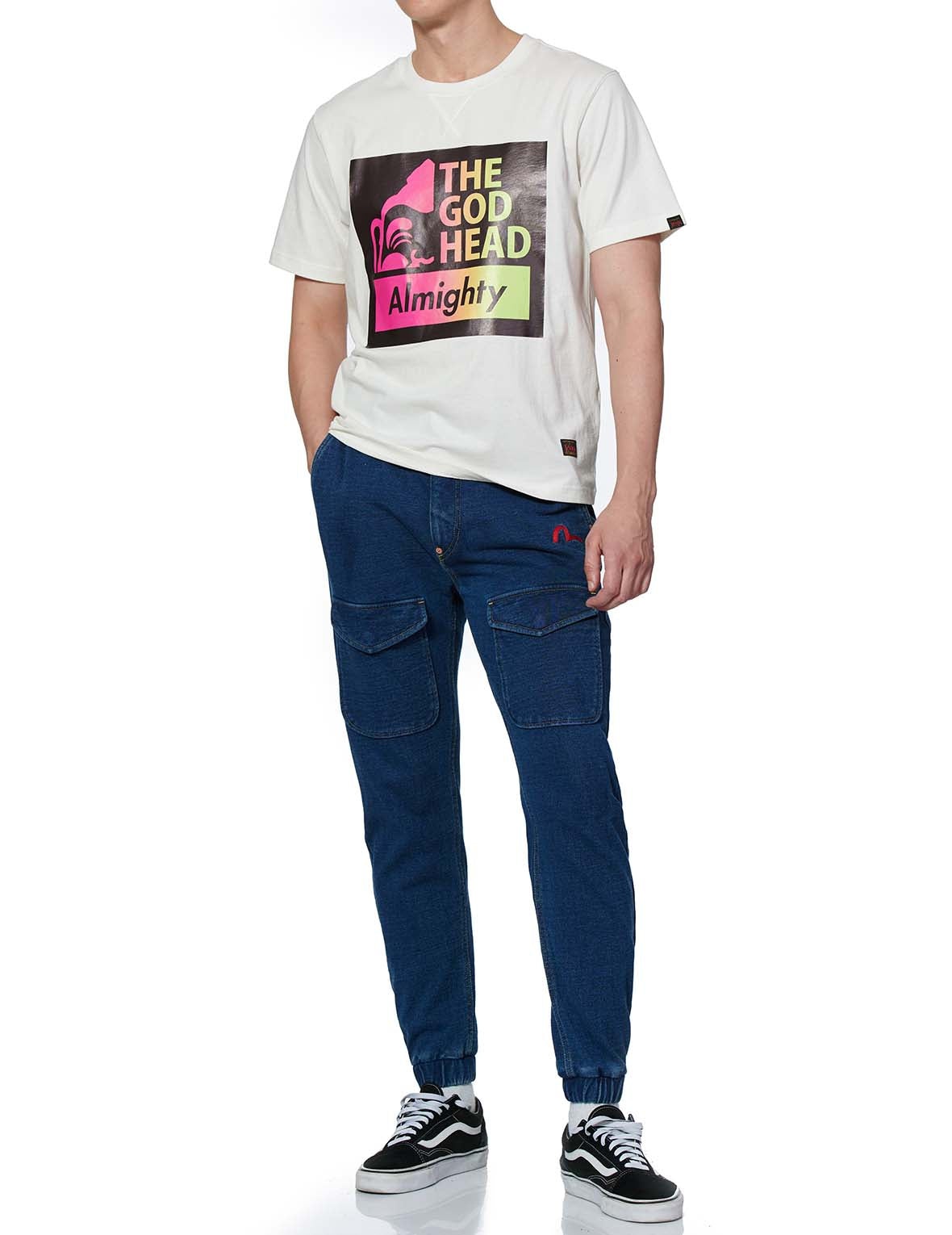 Multi-pockets Denim Jogger Jeans with Brushstroke Daicock Print - 8