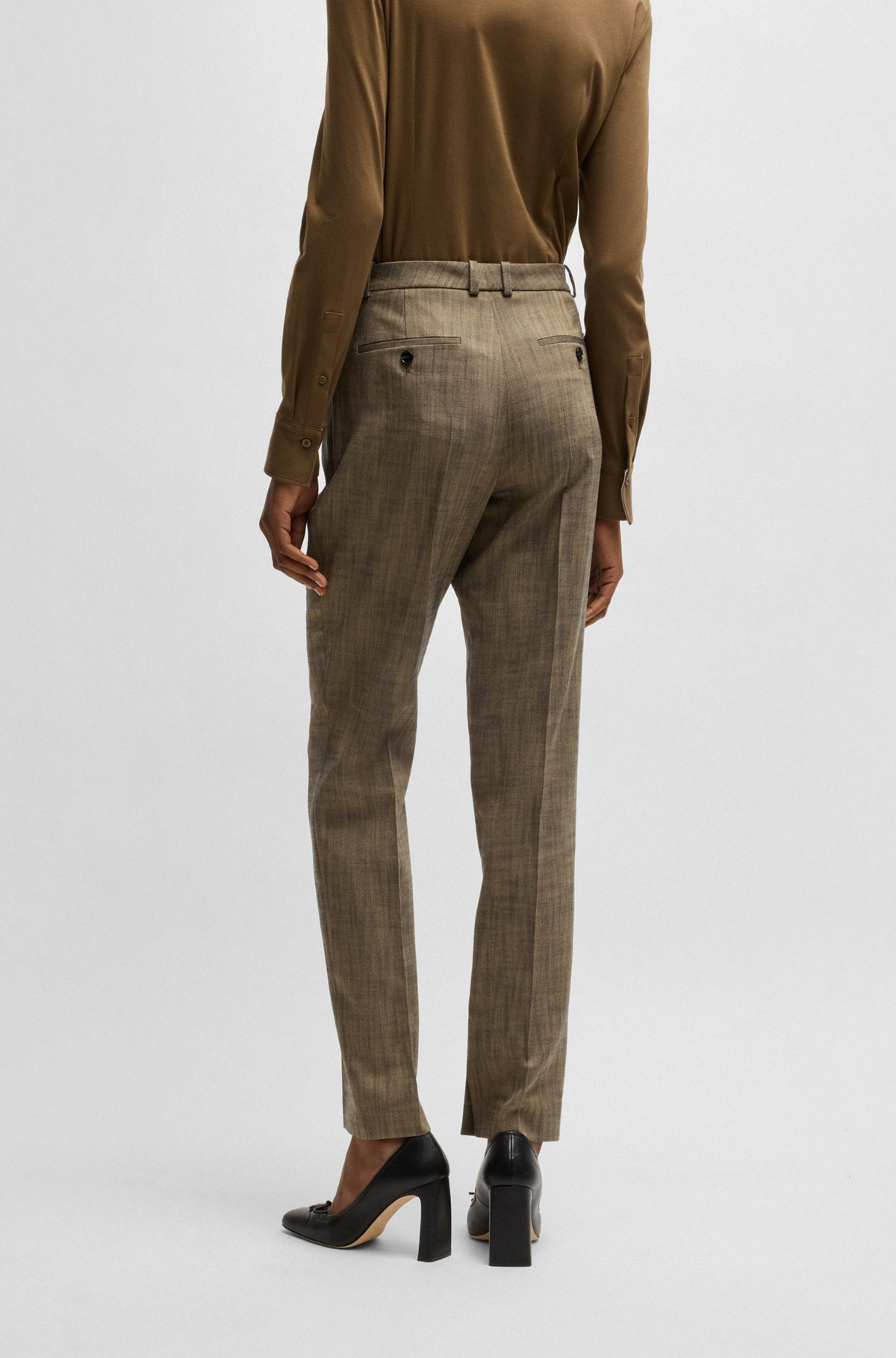 RELAXED-FIT TROUSERS IN MELANGE STRETCH SHARKSKIN FABRIC - 4