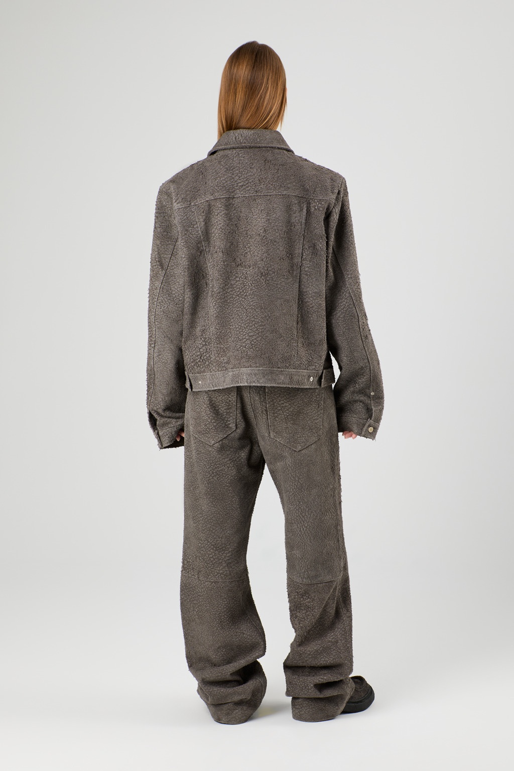 Gray Wrinkled Suede Leather Jacket - 5