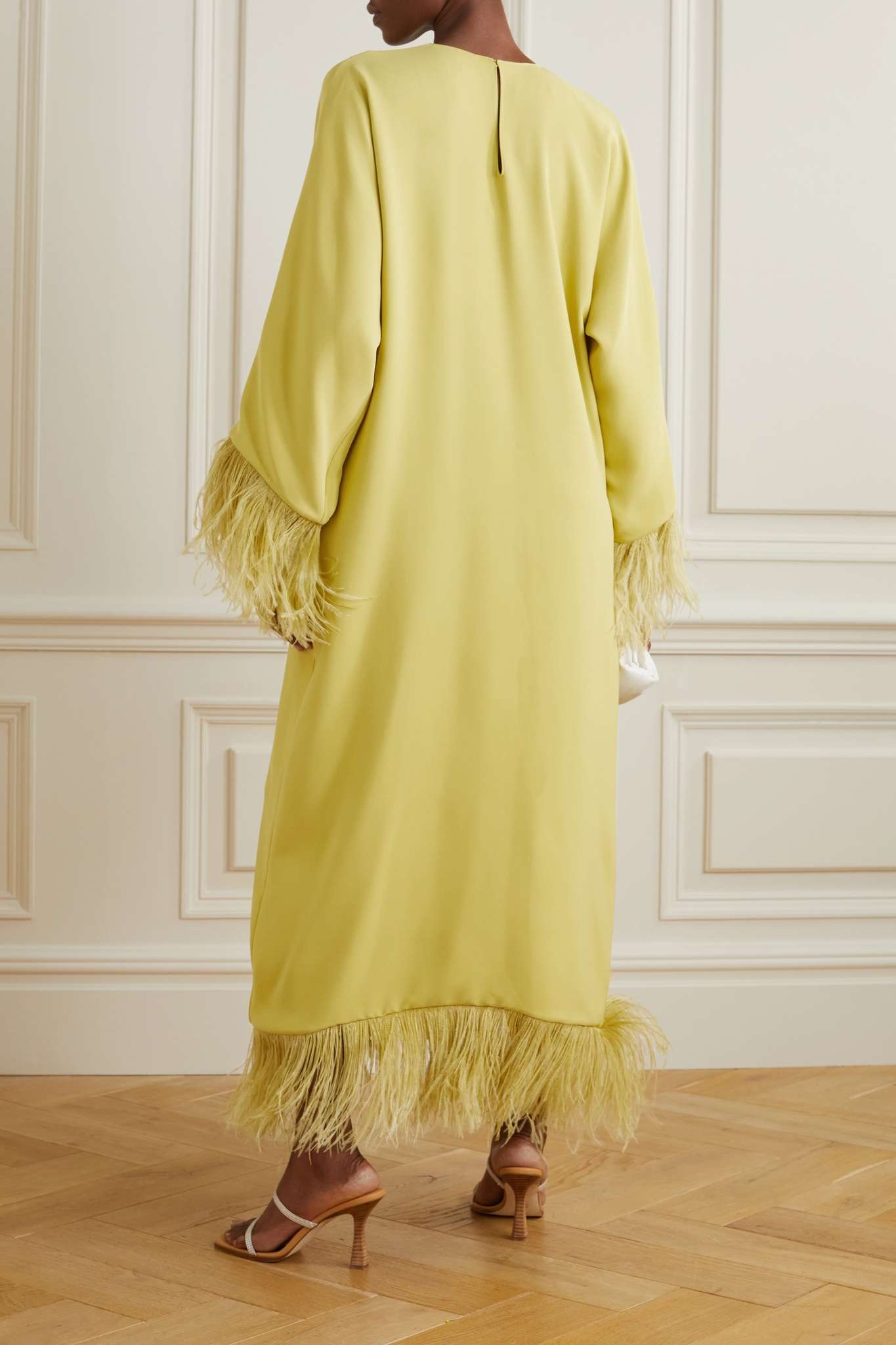 Feather-trimmed silk-crepe maxi dress - 3