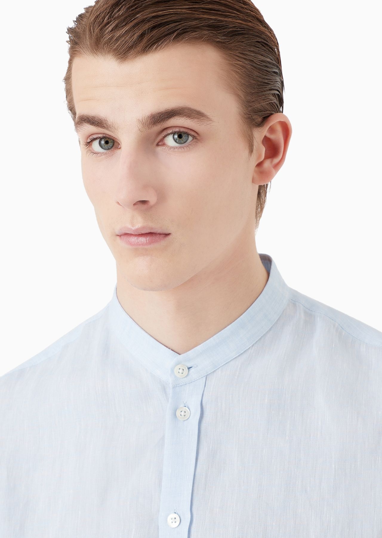 Linen chambray shirt with guru collar - 5