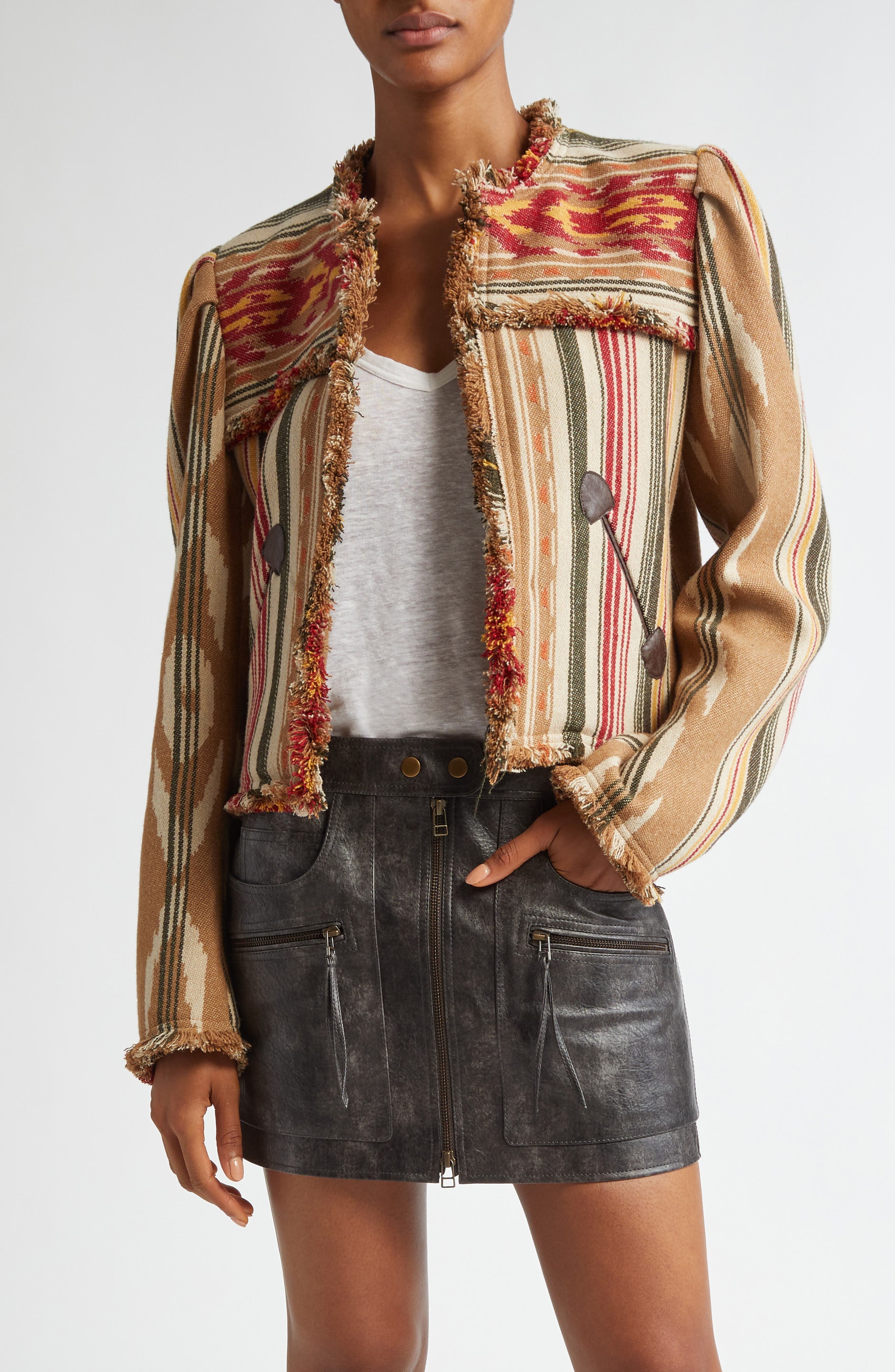 Isabel Marant Étoile Delphina Stripe Wool Blend Jacket in Camel at Nordstrom - 1