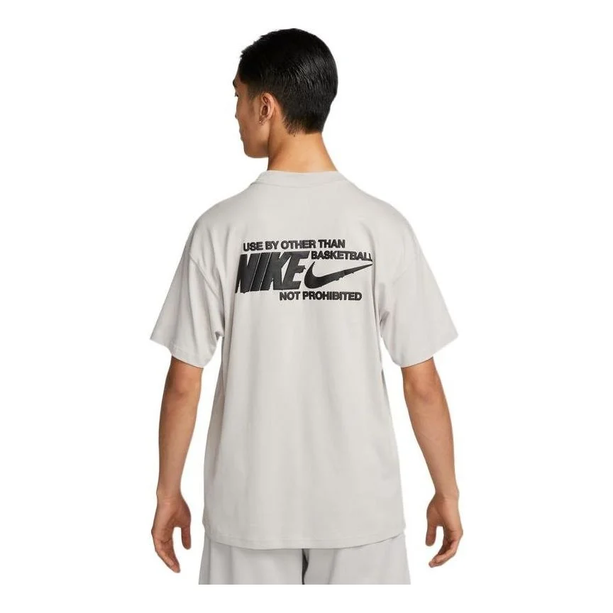 Men's Nike Solid Color Ribbed Collar Back Printing Short Sleeve Gray T-Shirt DZ3028-012 - 1