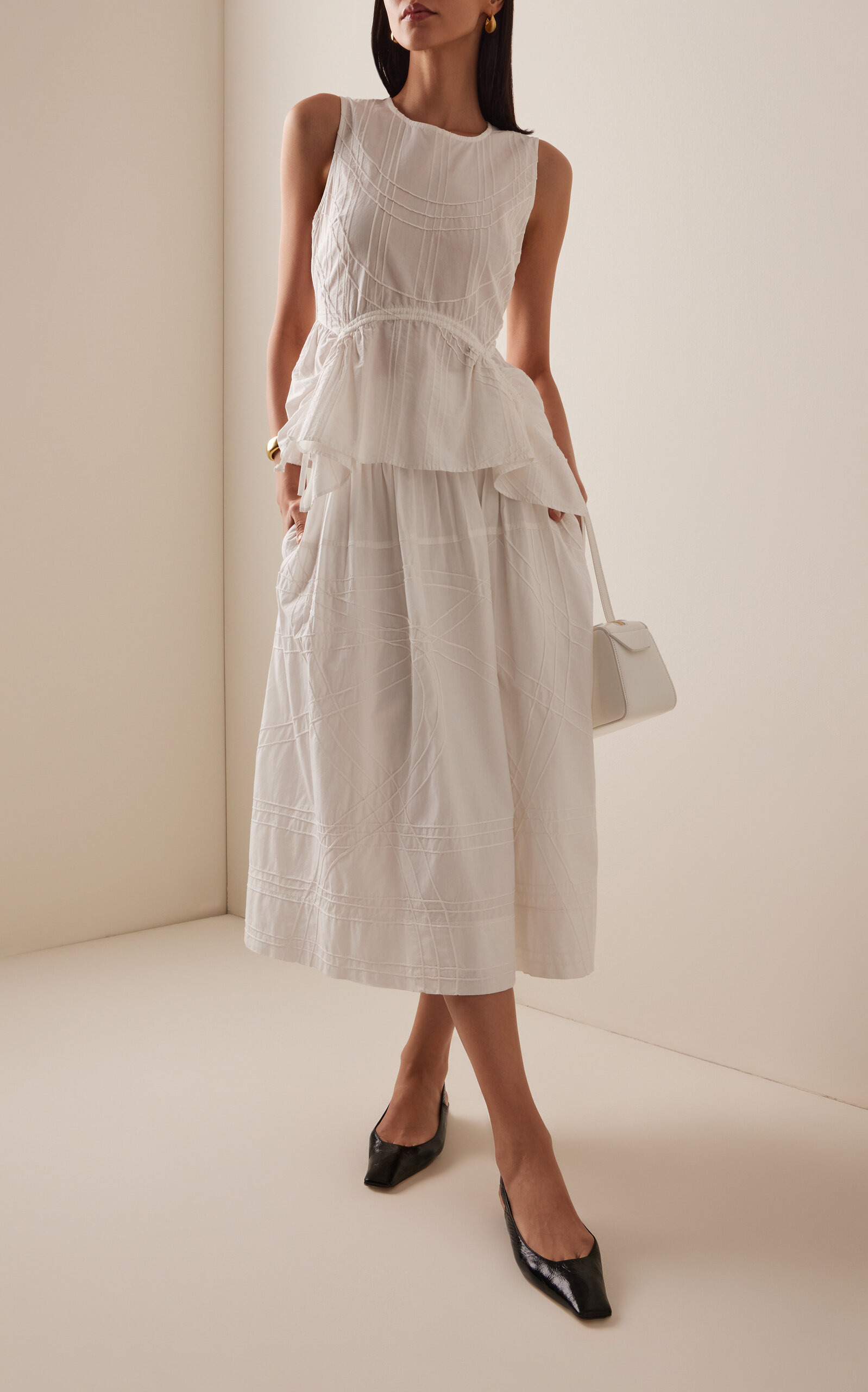 Camden Shirred Cotton Poplin Midi Skirt white - 2