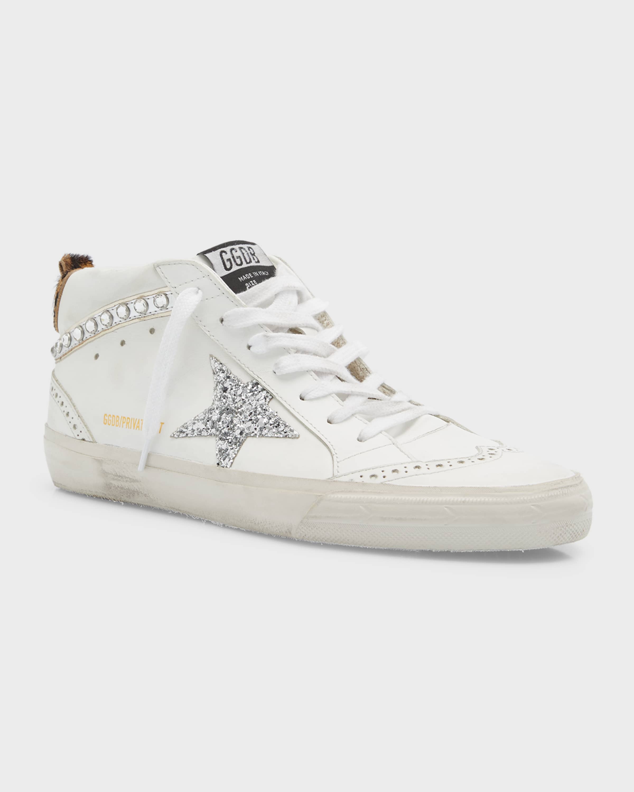 Mid Star Wing-Tip Crystal Leather Sneakers - 4
