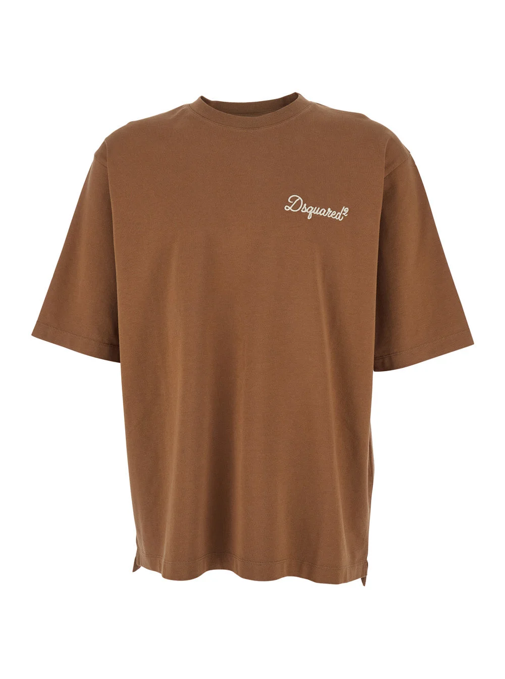 Dsquared2 Men Brown T-Shirt With Embroidered Logo On The Chest In Cotton Man - 1