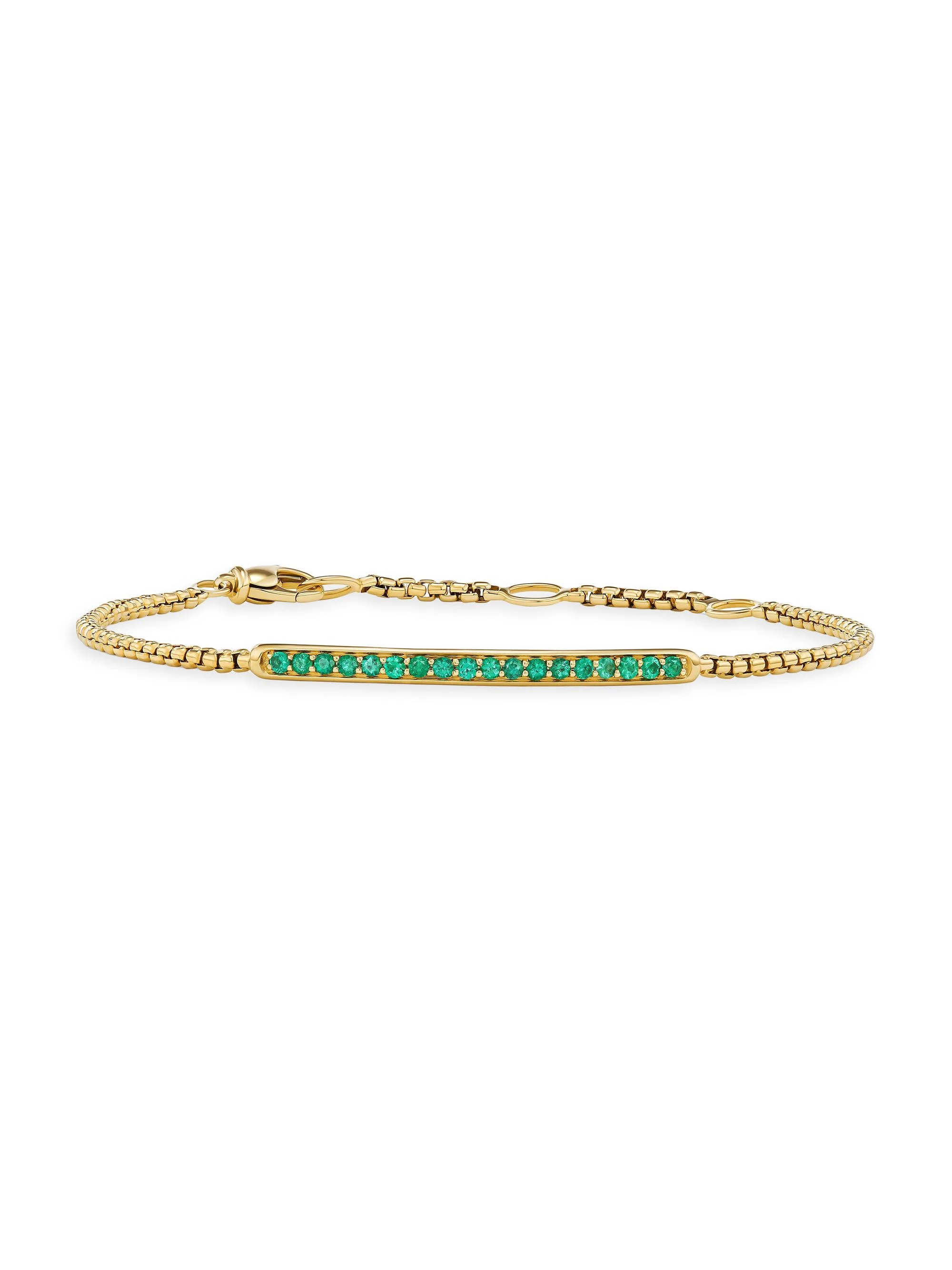 Women's Petite Pavé Bar Bracelet in 18K Yellow Gold - Emerald - 1