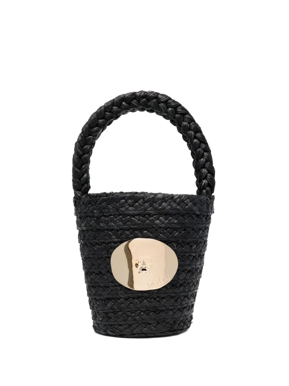 plaque-detail raffia bucket bag - 1