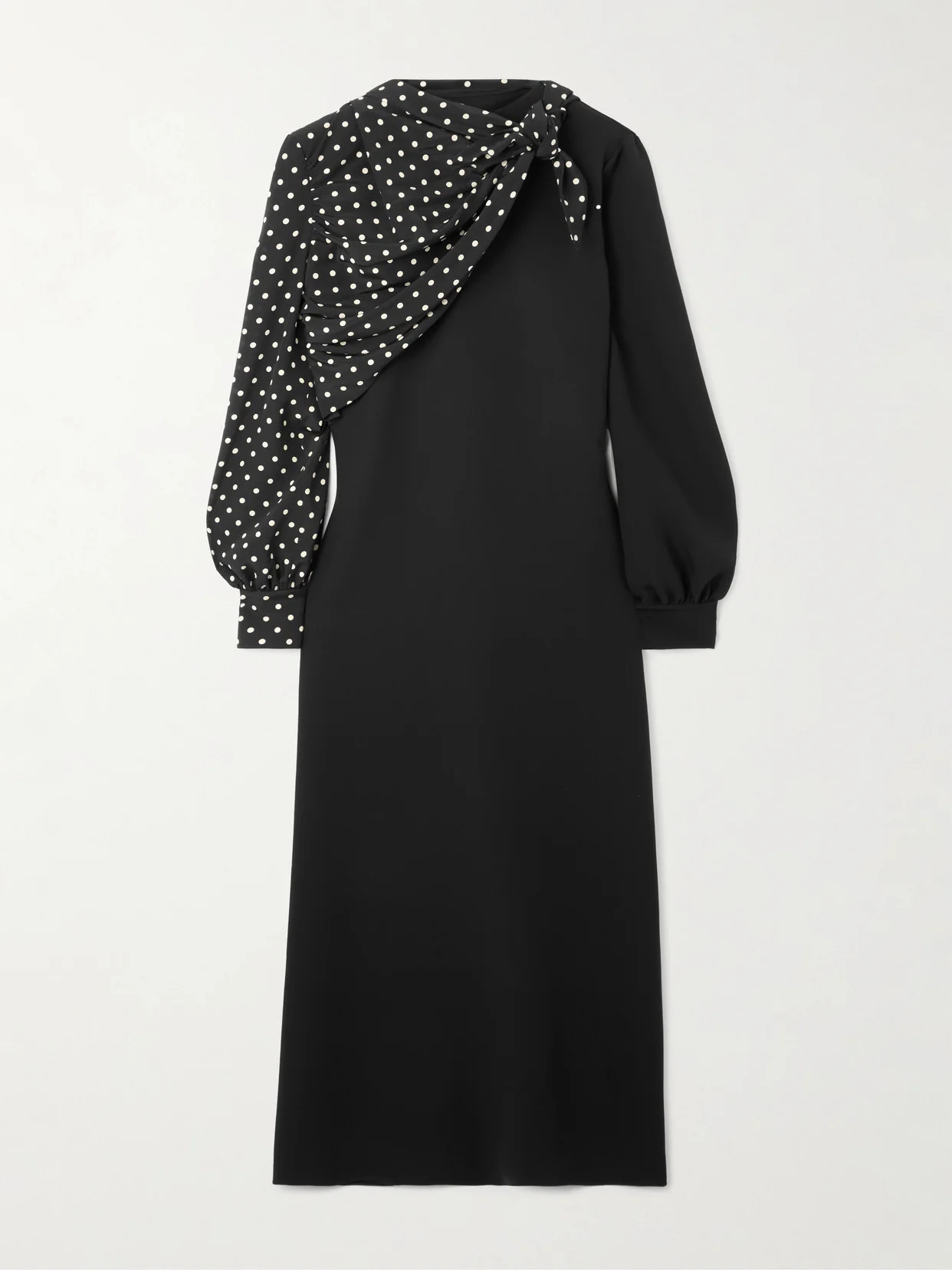 Draped Polka-dot Silk Midi Dress - 1