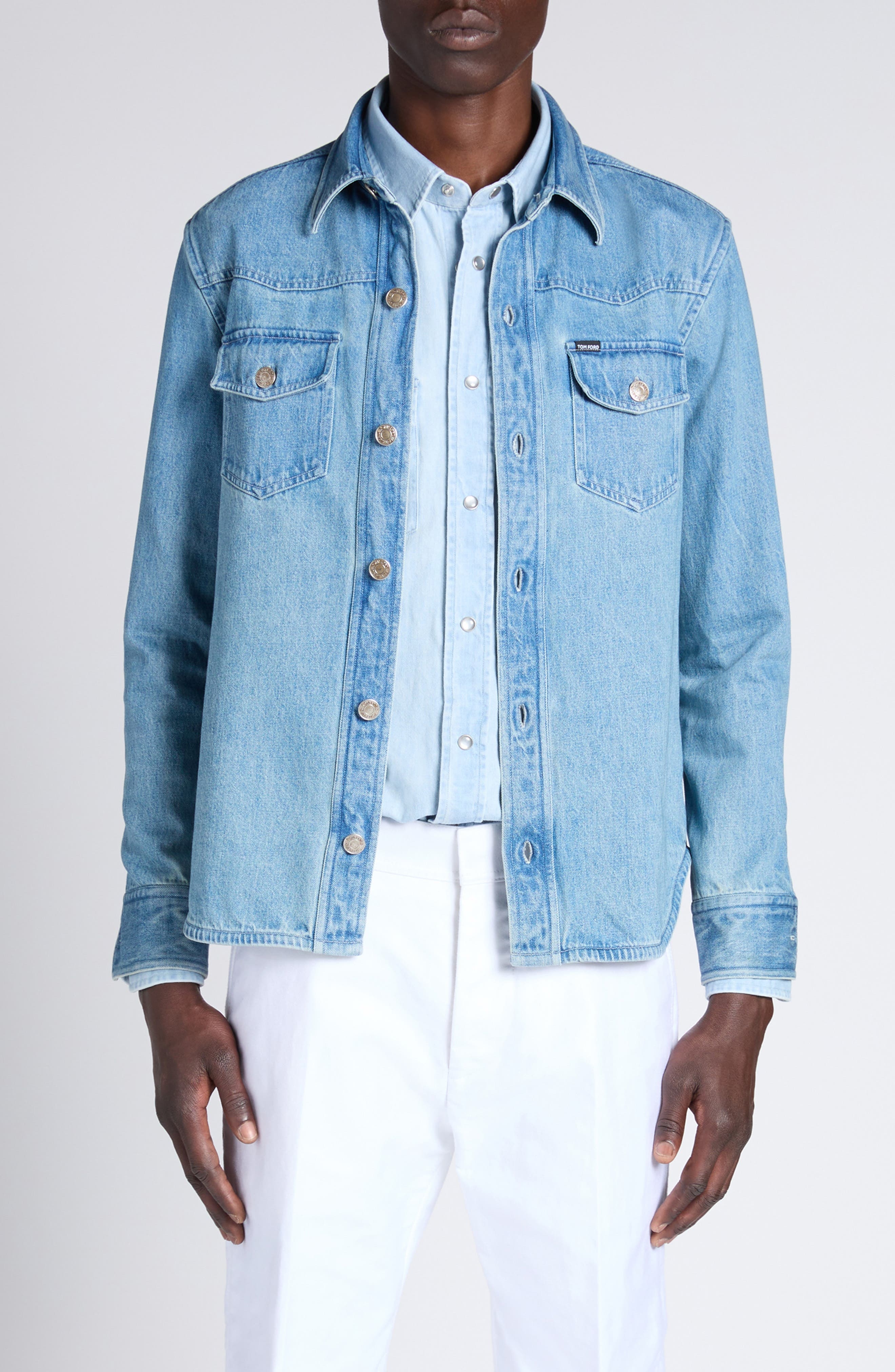 TOM FORD Washed Denim Overshirt in Blue at Nordstrom - 1