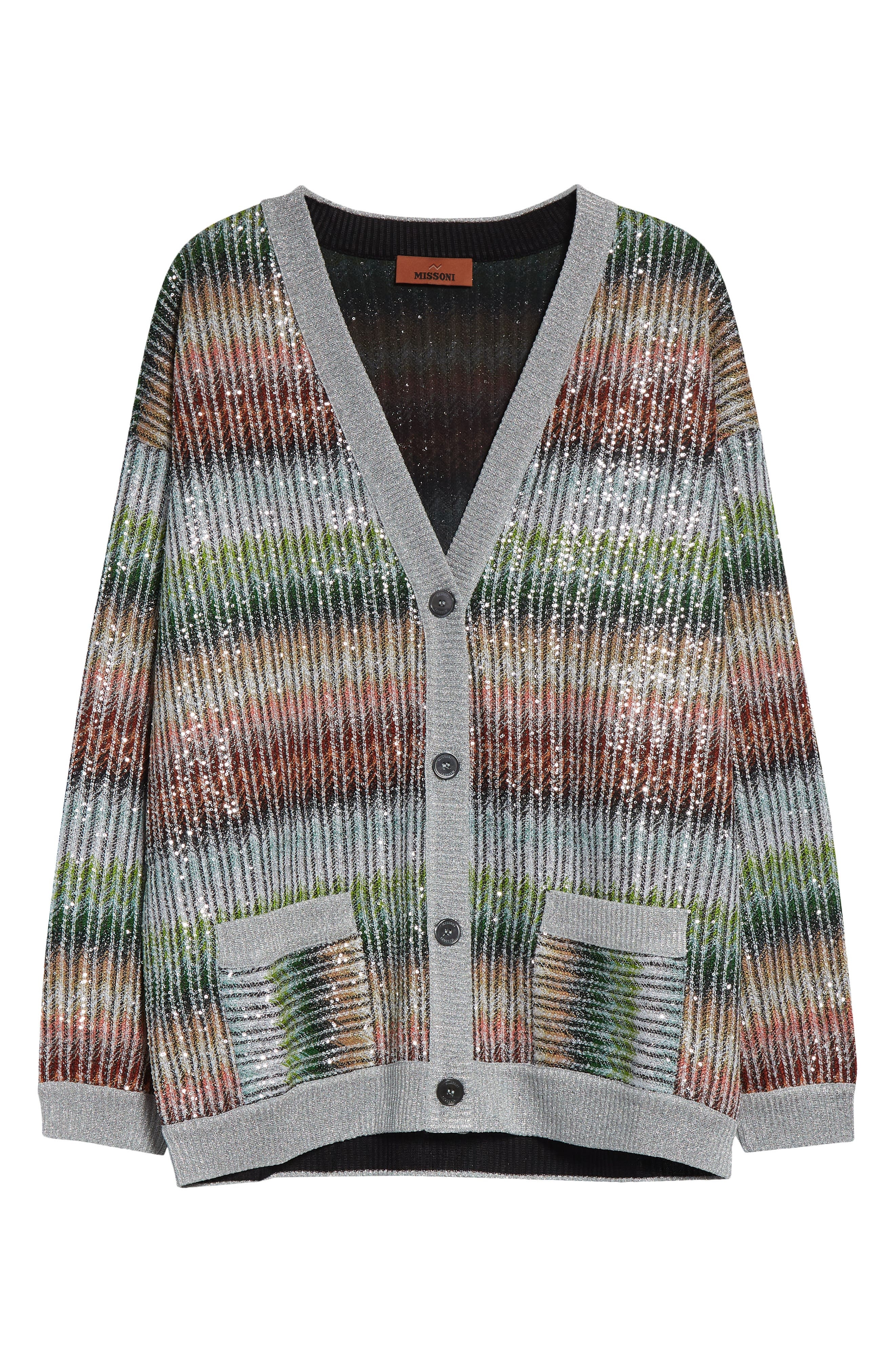 Missoni Metallic Zigzag Cardigan in Green/Red/Sky at Nordstrom - 6