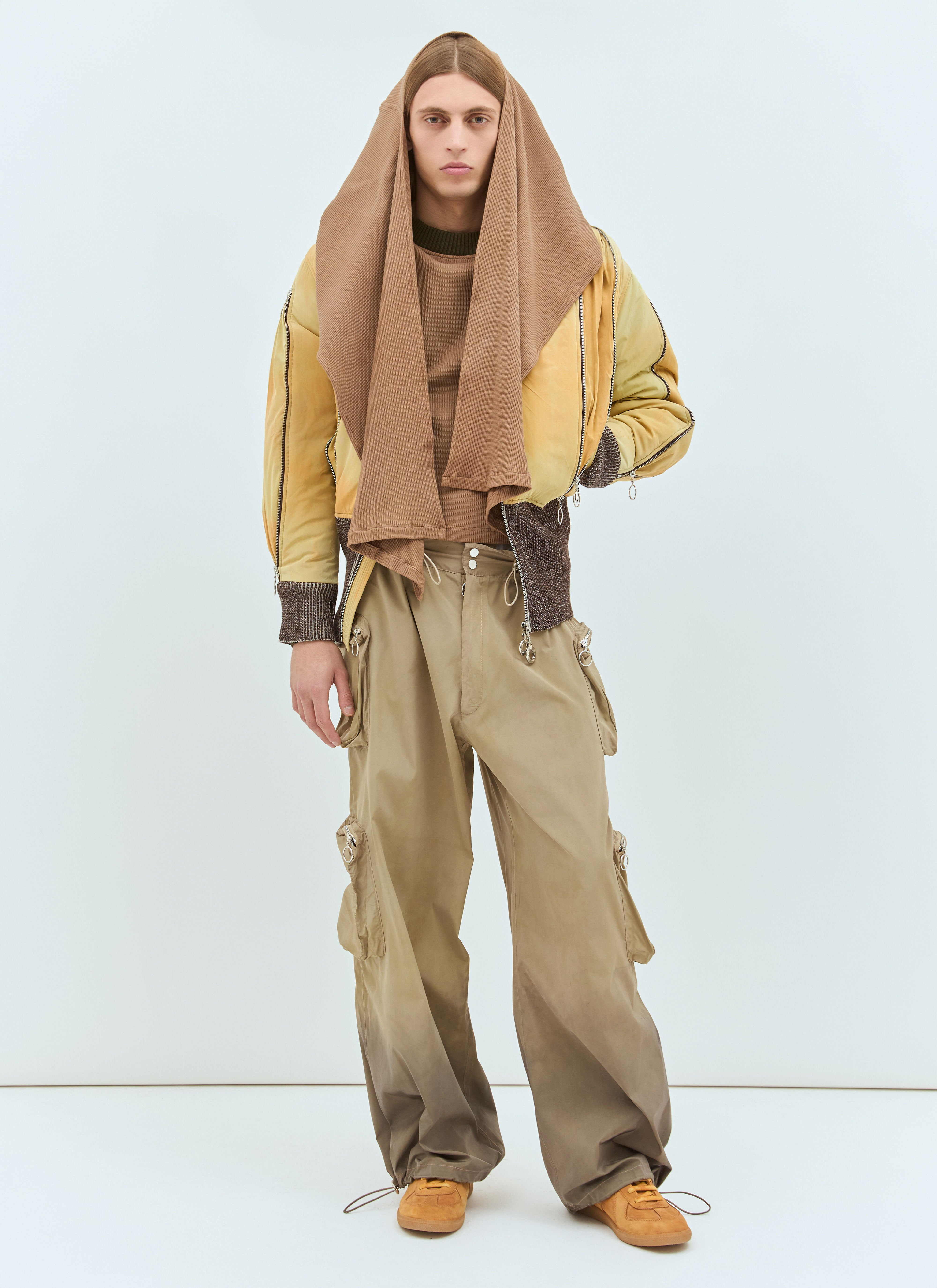 Panelled Waffle Top With Scarf - 2