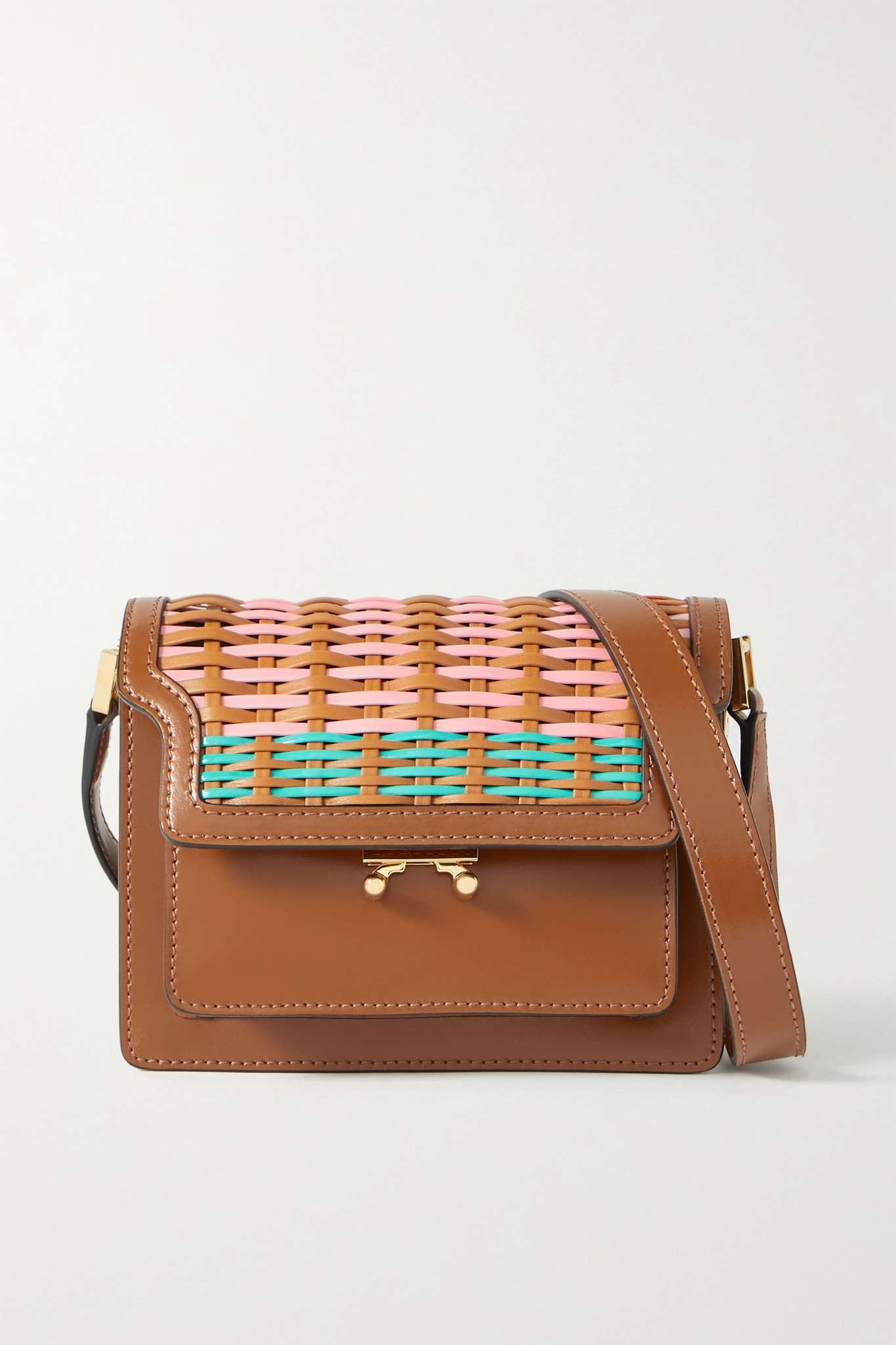 Trunk mini woven matte and patent-leather shoulder bag - 1