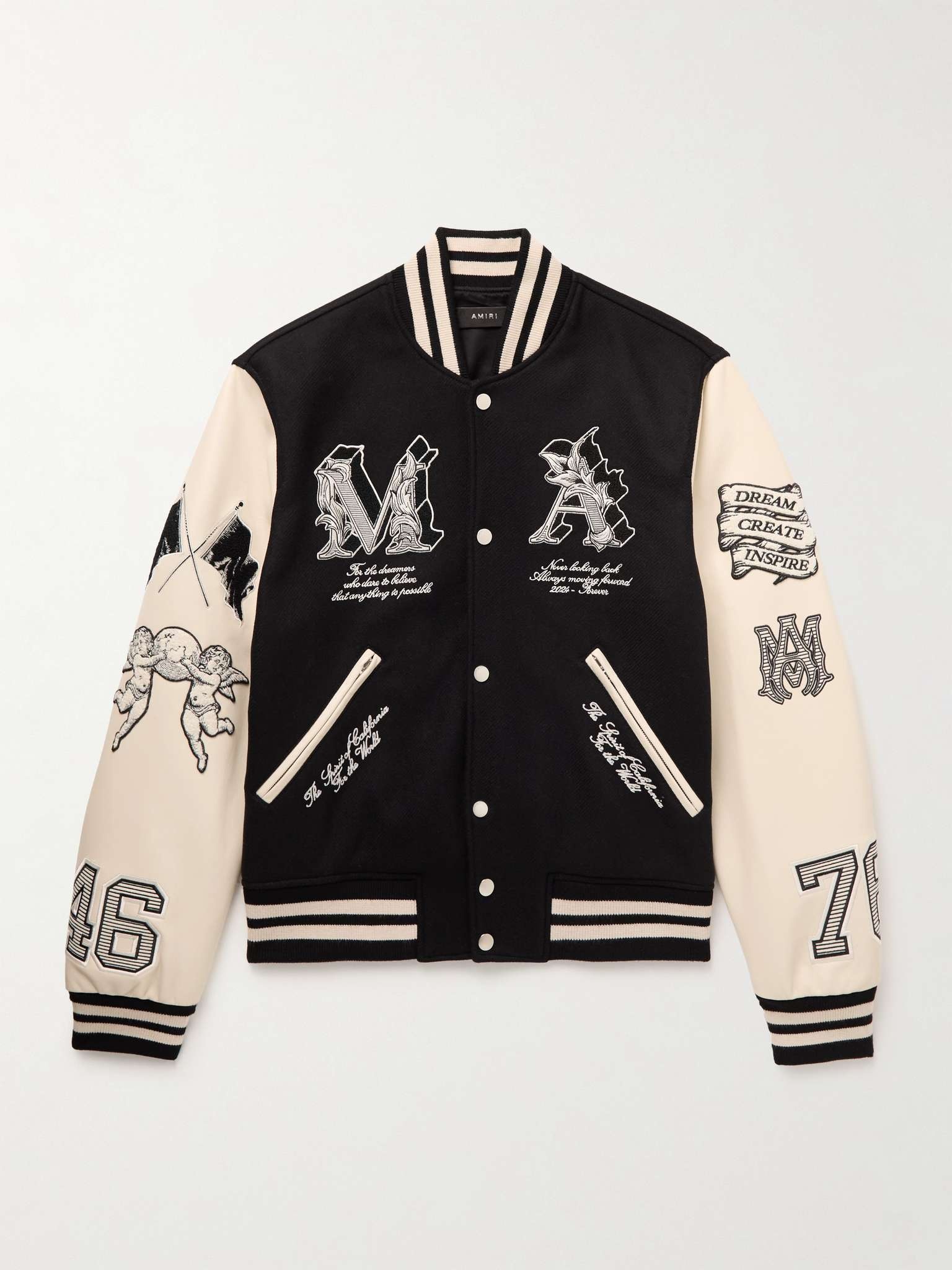MA Angel Embellished Melton Wool-Blend Twill and Leather Varsity Jacket - 1