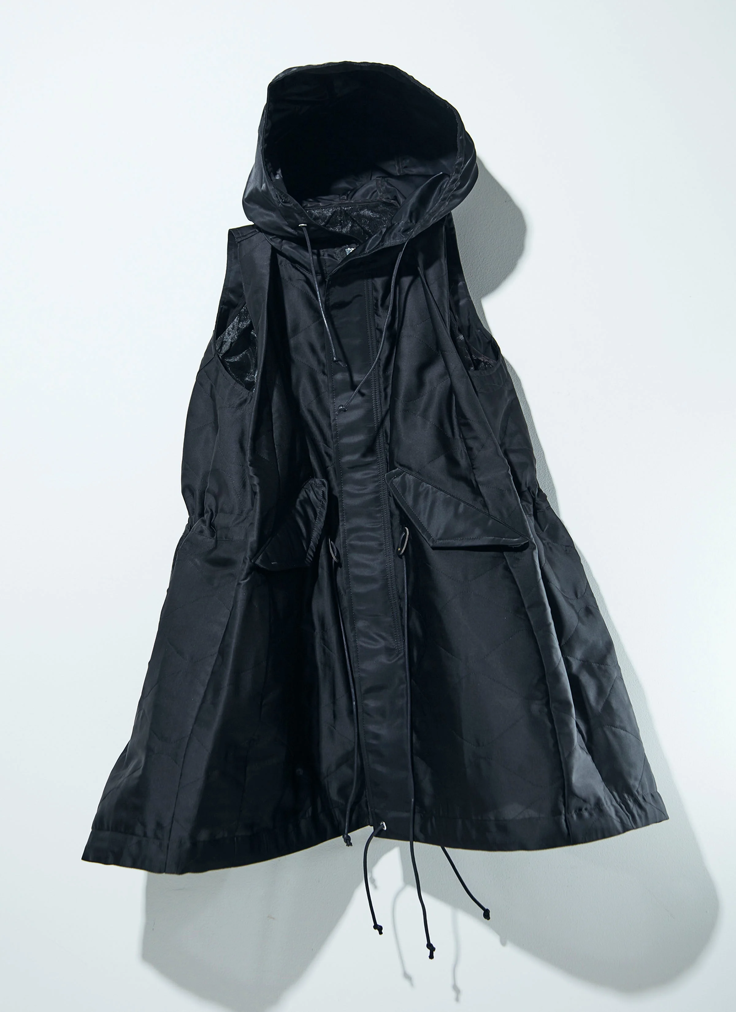 Quilted Satin Hooded Vest - 1