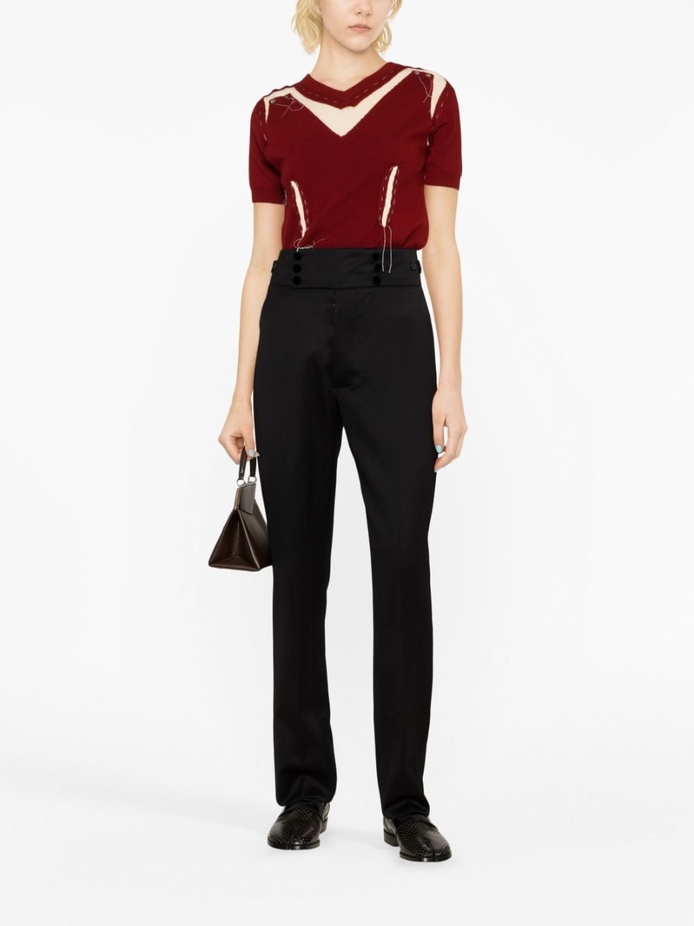 four-stitch wool tapered trousers - 2