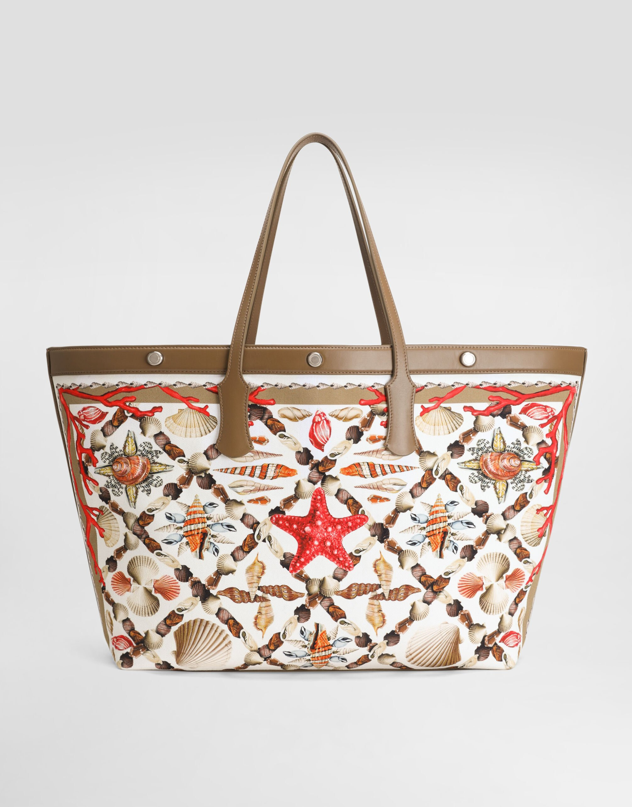 Shell-print canvas and calfskin atene shopping bag - 4