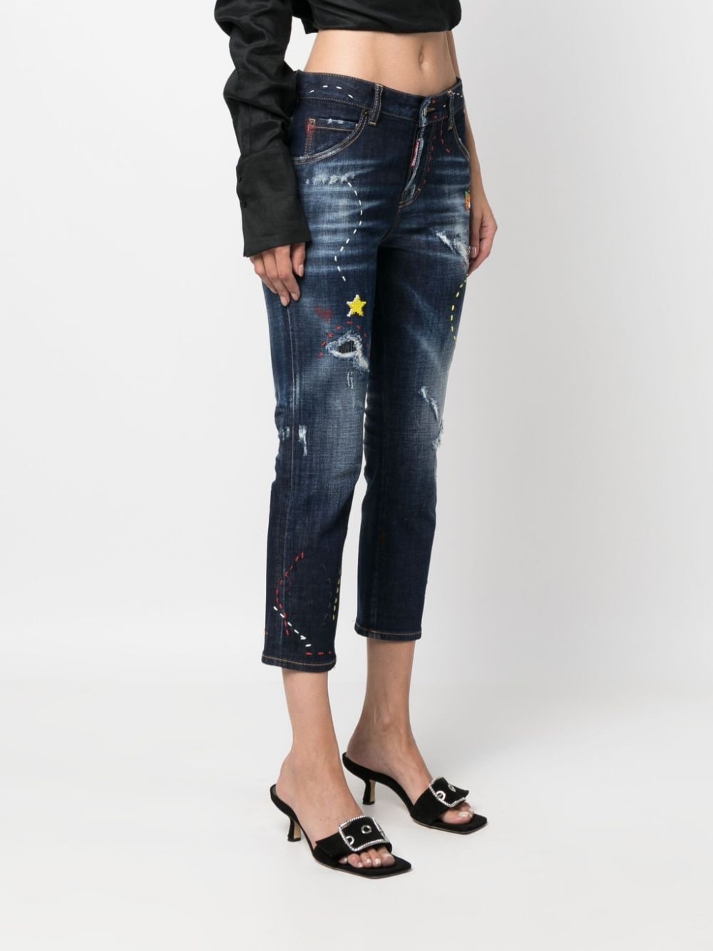 embroidered-design cropped jeans - 3