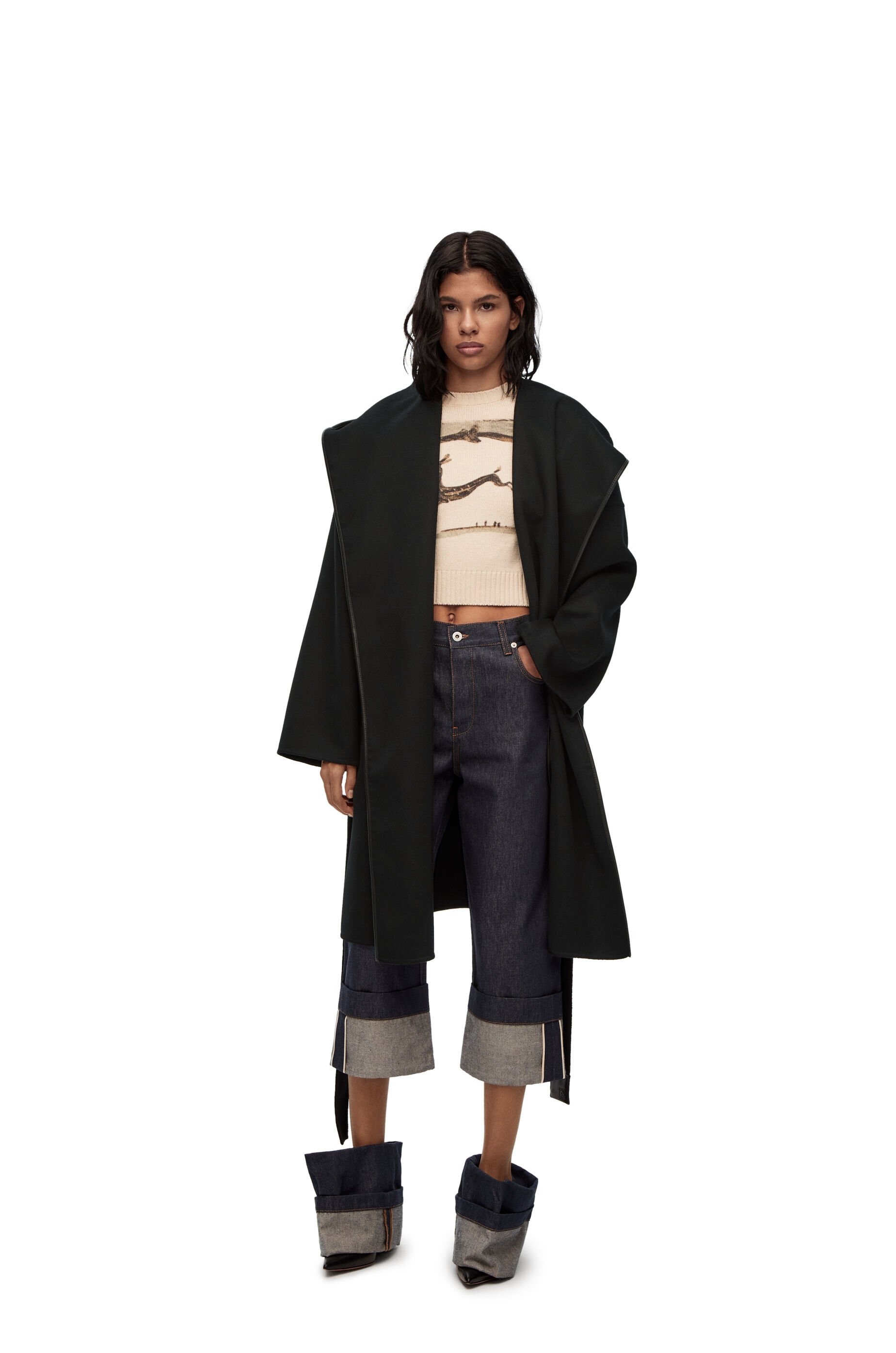 Short hooded coat in wool and cashmere - 2