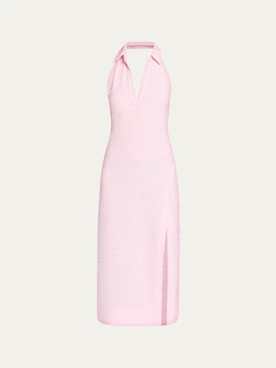 Clairmont Seersucker Gingham Halter Dress - 1