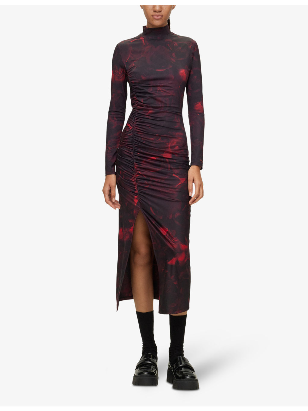 Abstract-print slim-fit midi dress - 3