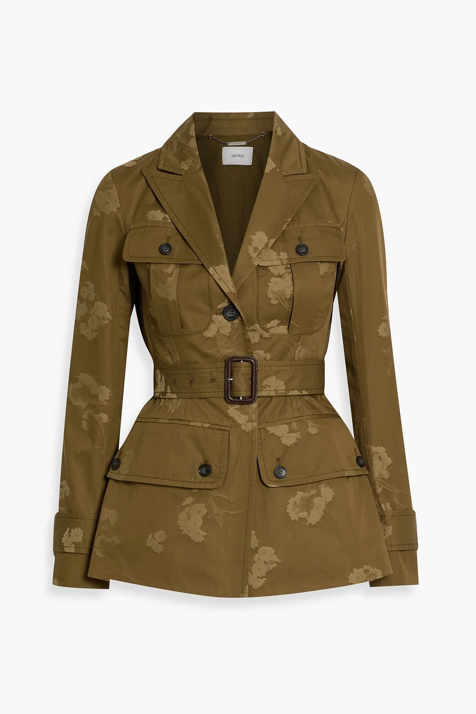 Belted floral-print cotton-twill jacket - 1