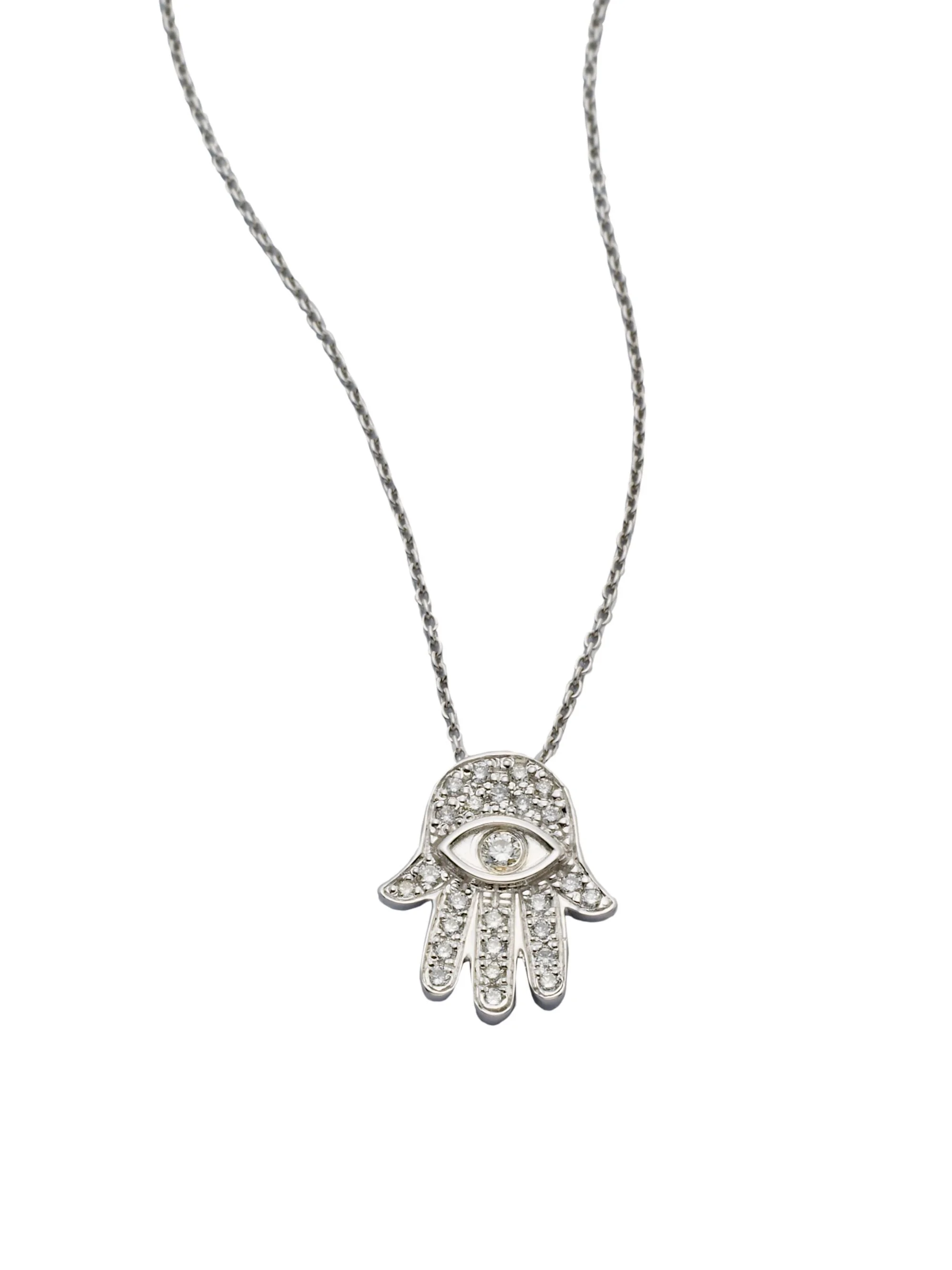 Women's Tiny Treasures Diamond & 18K White Gold Hamsa Pendant Necklace - White Gold - 1