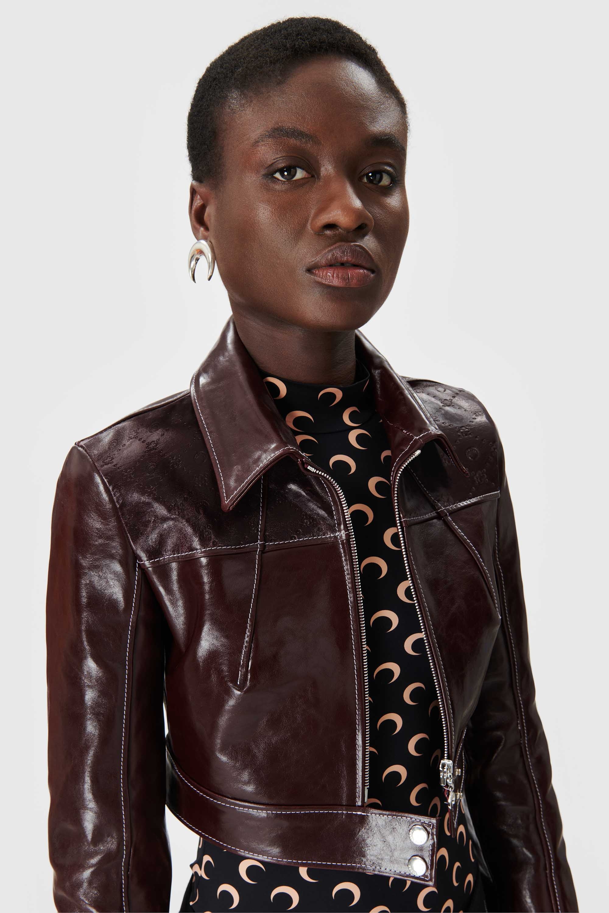 Embossed Leather Cropped Jacket - 7