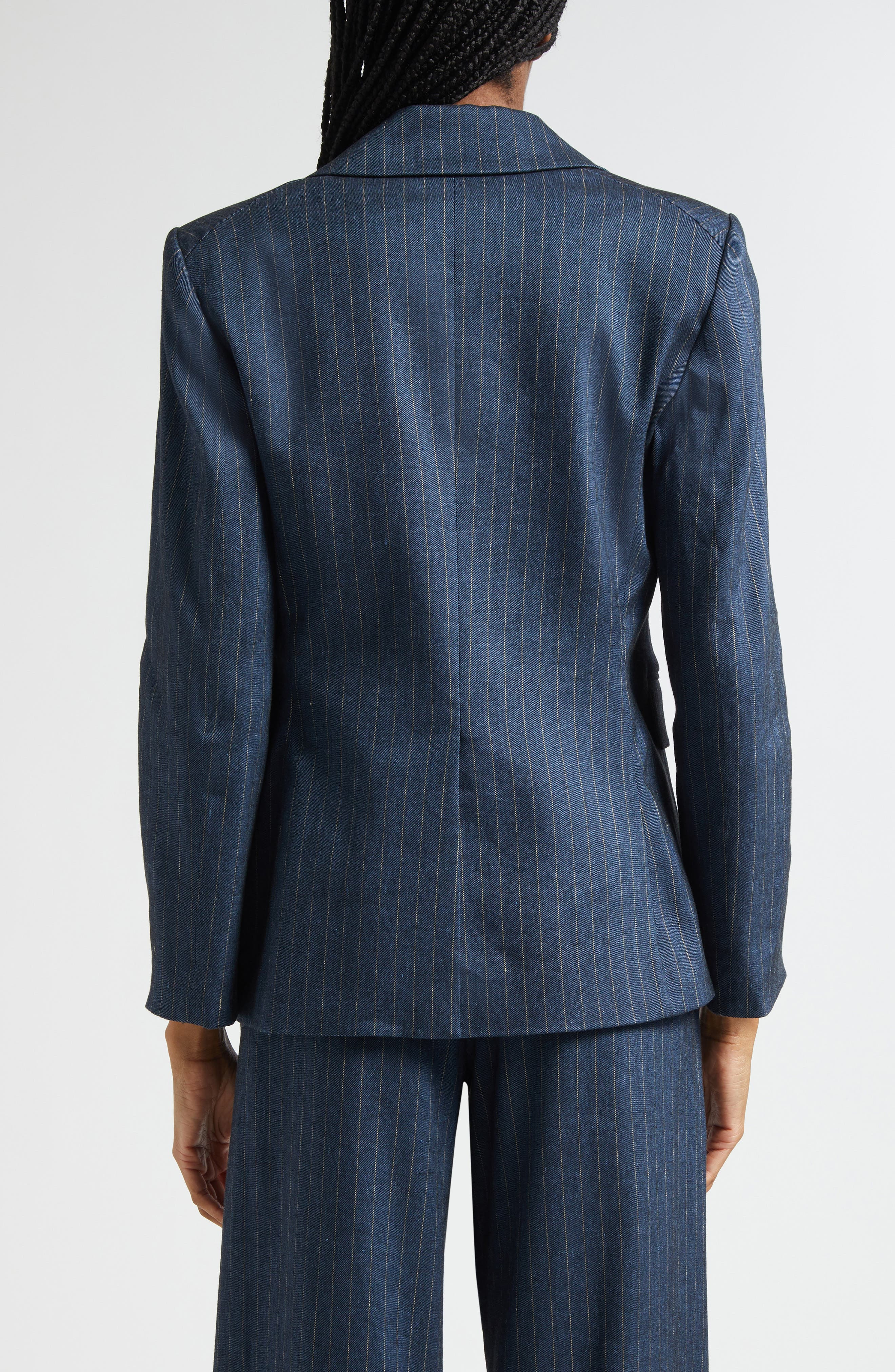 Veronica Beard Obie Pinstripe Linen Blend Dickey Jacket in Blue Dove at Nordstrom - 5