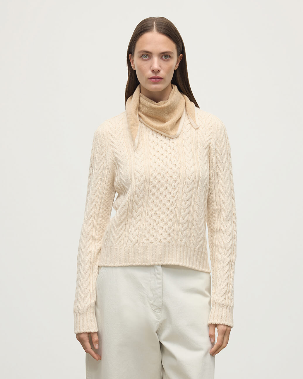 Double Faced Cream Cashmere Triangle - 2