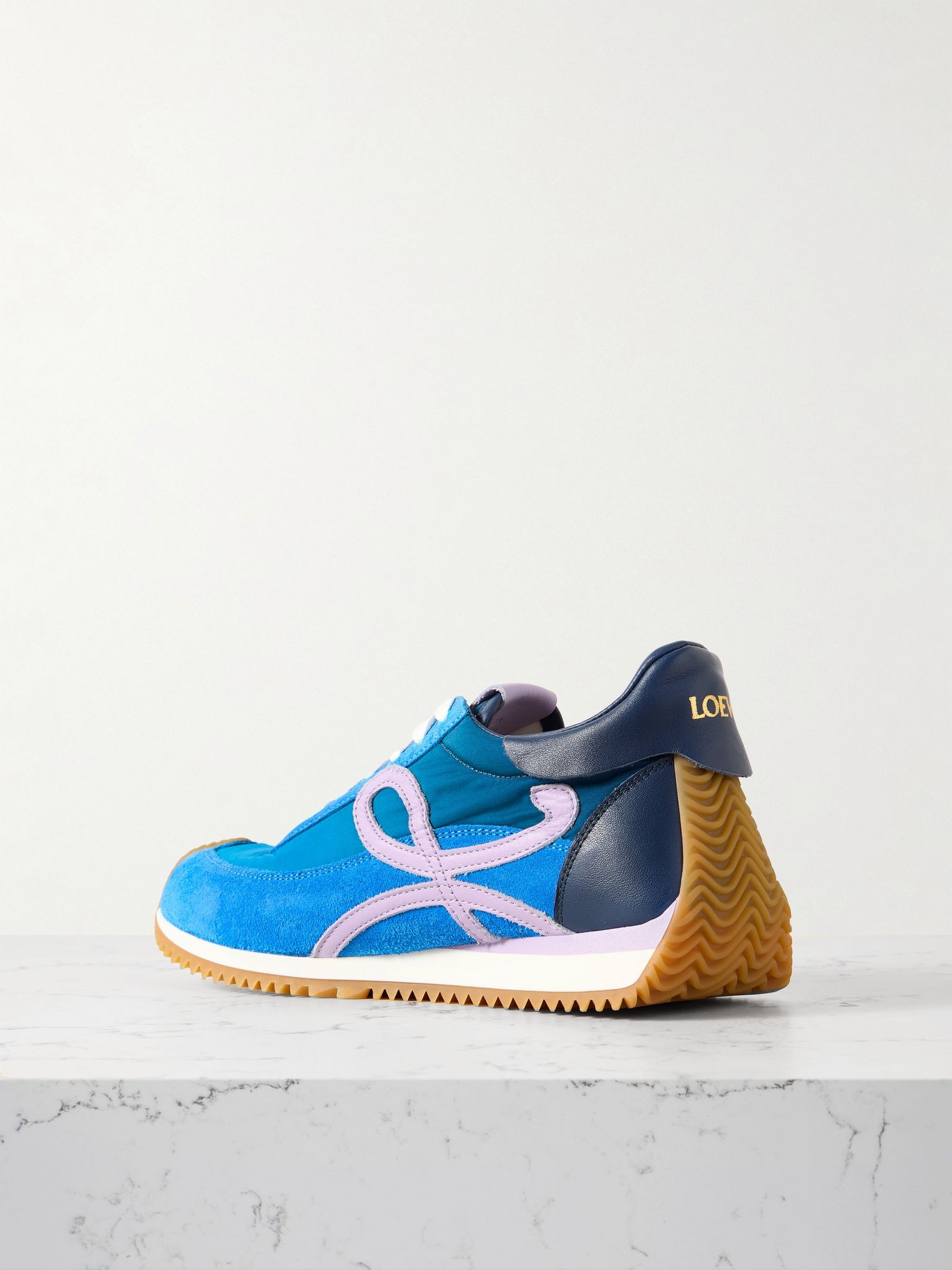 Flow Runner 2.0 leather-trimmed shell and suede sneakers Bright blue - 3