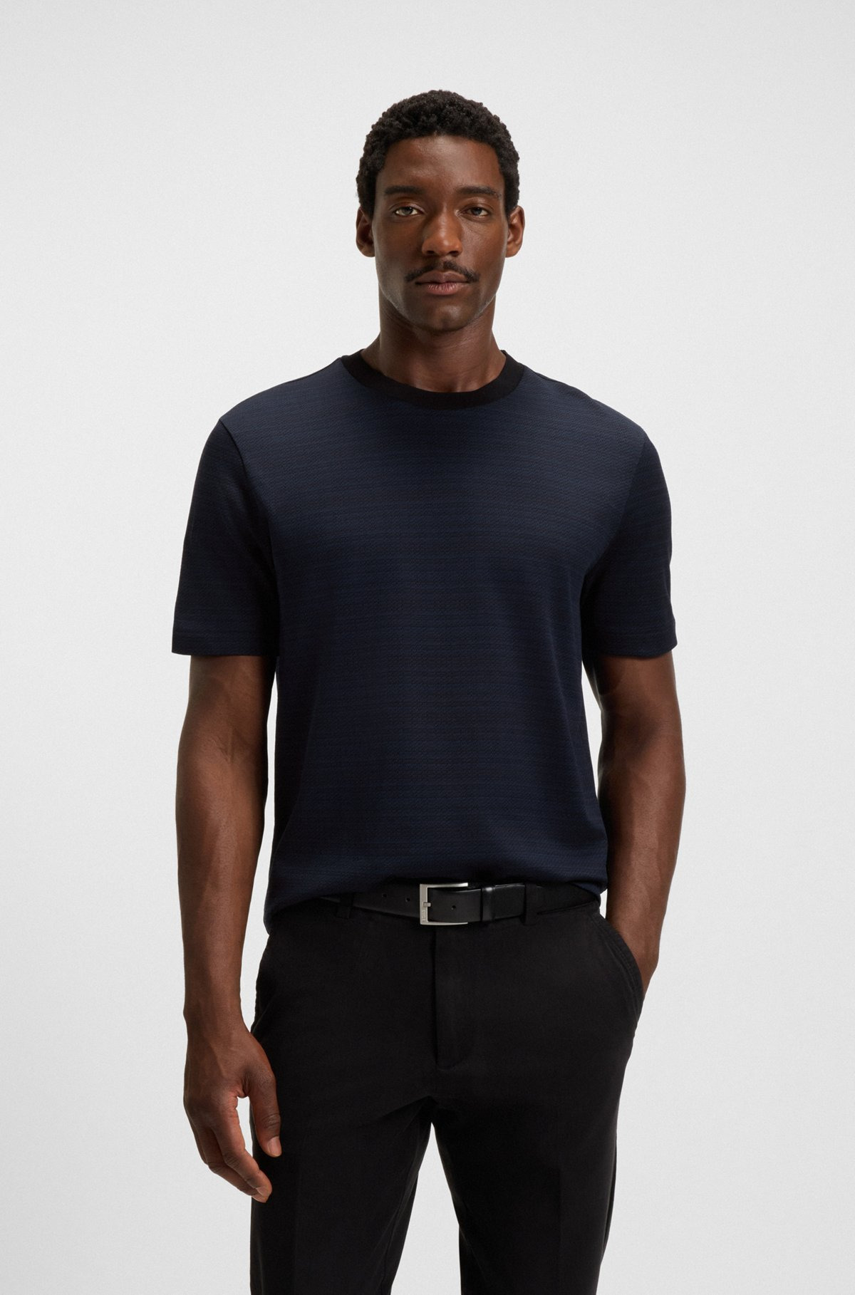 MERCERIZED-COTTON T-SHIRT WITH GRID PATTERN - 2