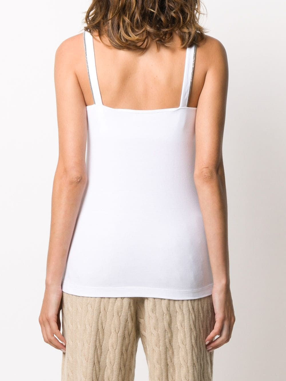 Brunello Cucinelli Women Stretch Cotton Jersey Top With `Shiny` Straps - 3