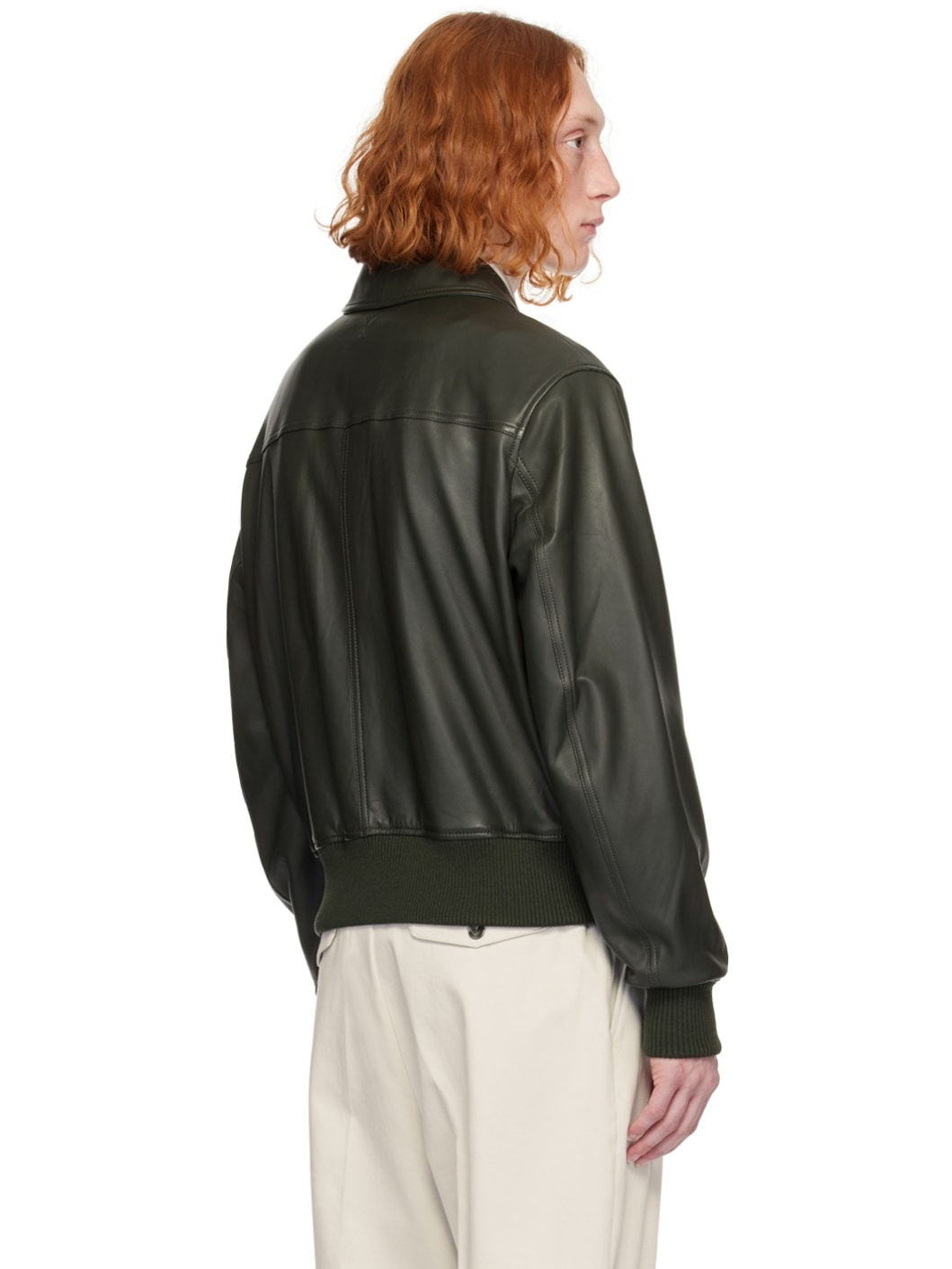 Green Zipped Leather Jacket - 3