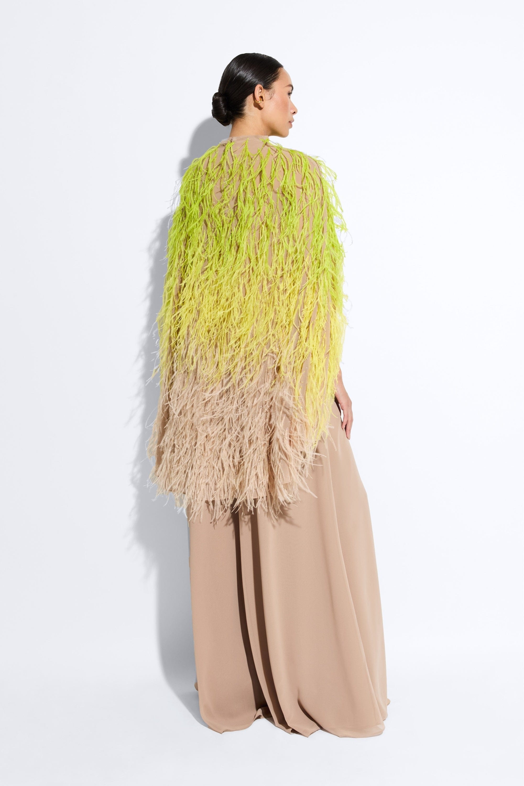 Lightweight Georgette Oversized Cape Tee With Feathers - 3