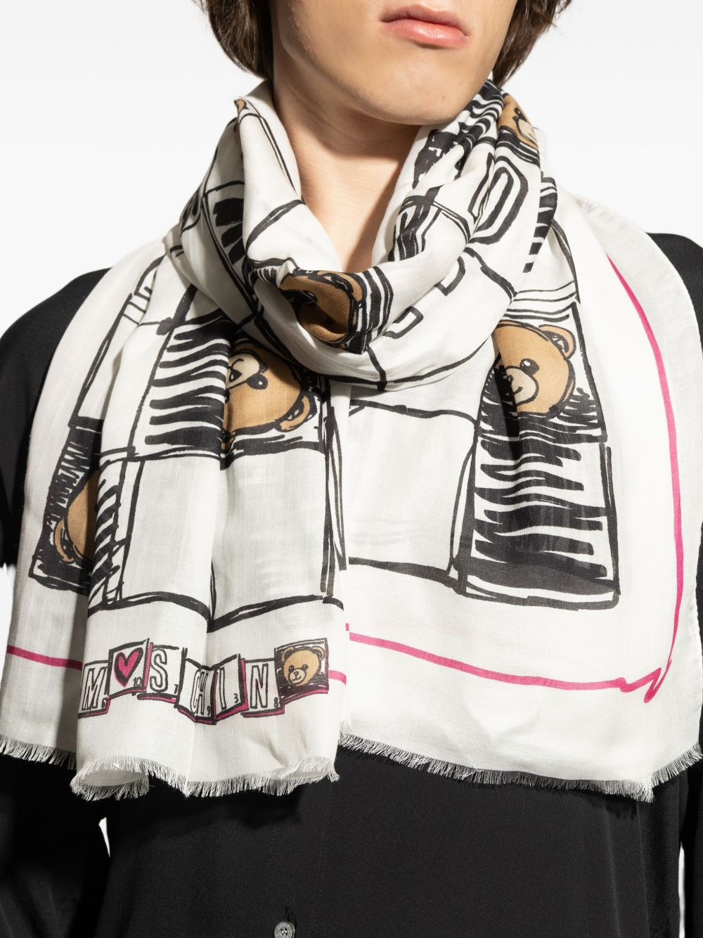 Teddy-print chessboard scarf - 4