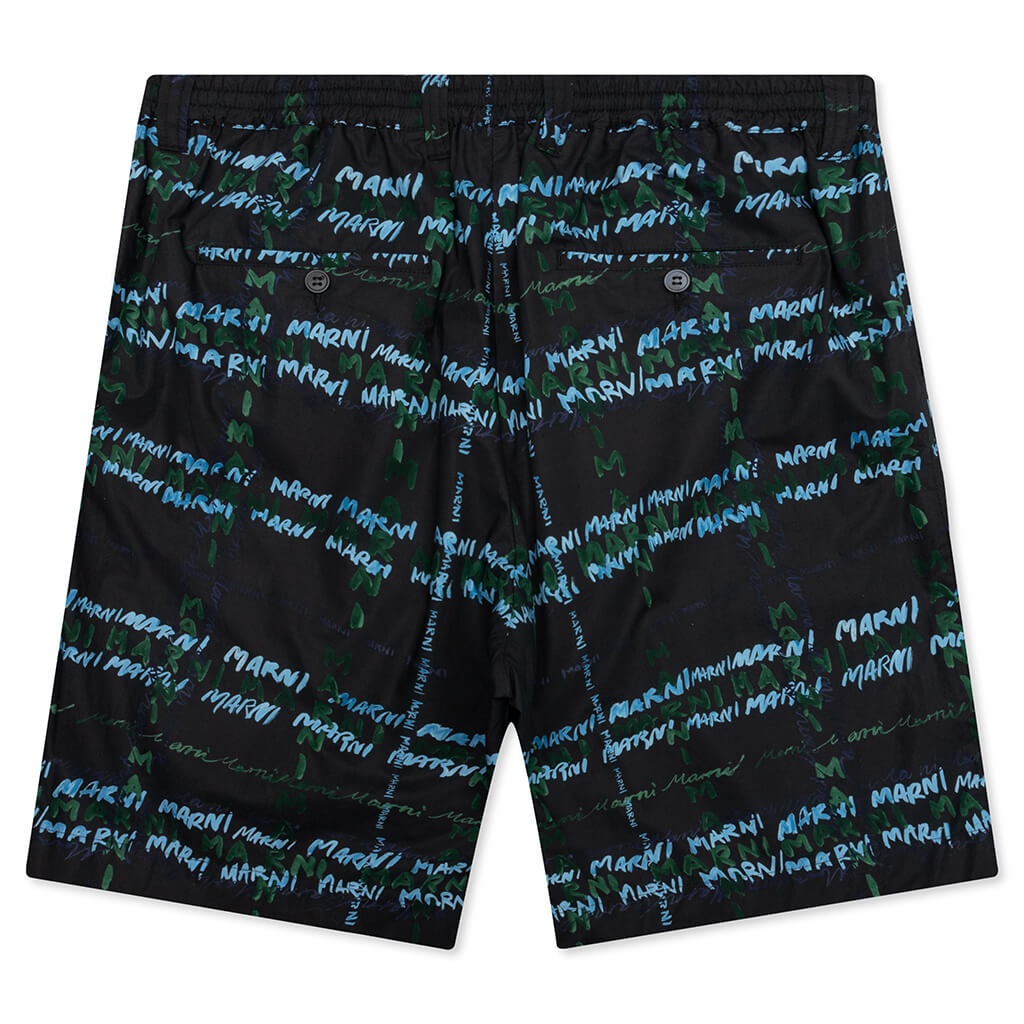 CROSSROADS PRINT BLACK POPLIN BERMUDA PANTS - BLACK - 2