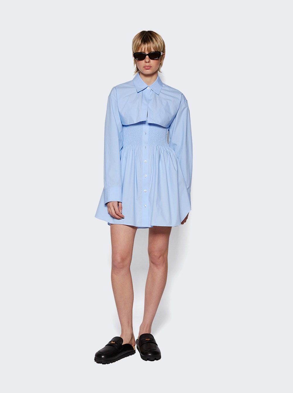 Smocked Mini Dress With Overshirt Chambray Blue - 2