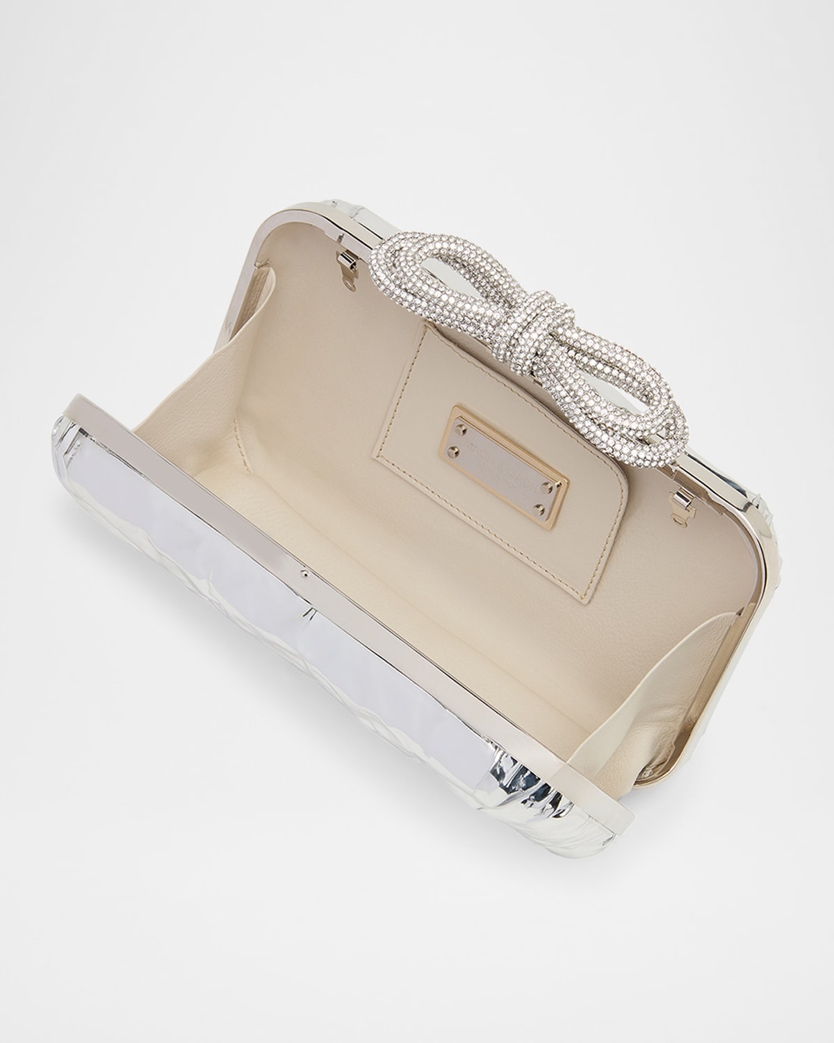 Double Bow Wrapped Mirror Leather Clutch Bag - 3