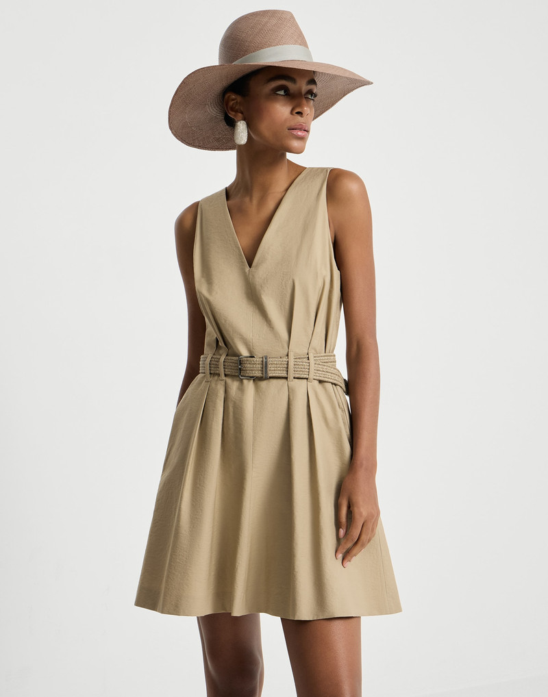 Techno cotton textured twill belted dress with monili 5
