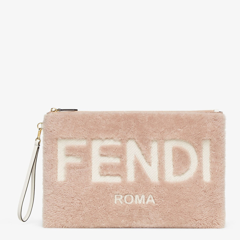 Pink sheepskin pouch 1