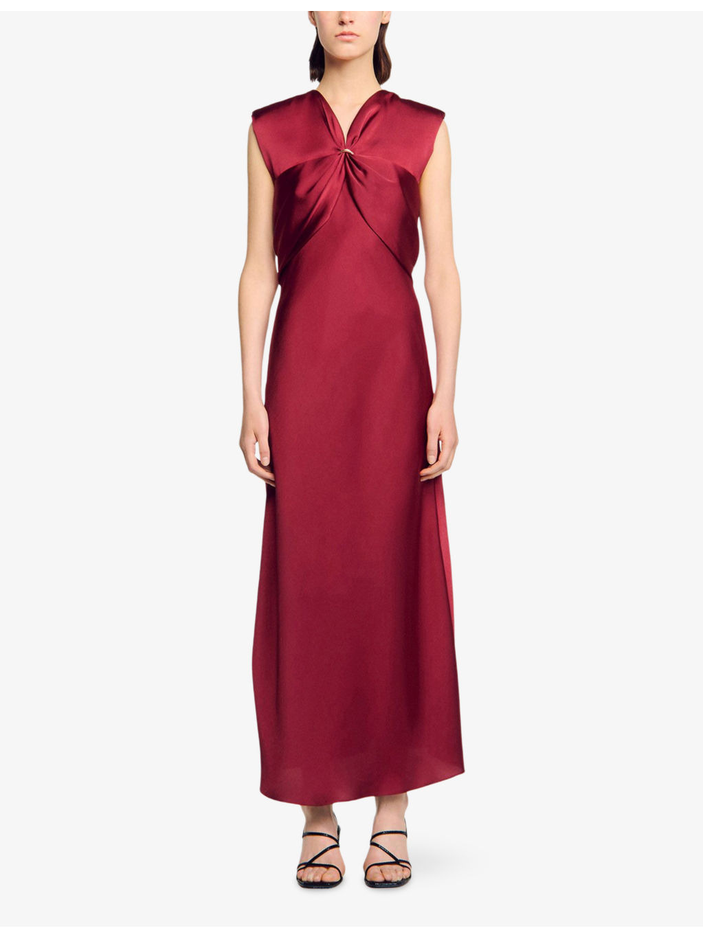 V-Neck Sleeveless Satin Maxi Dress - 2