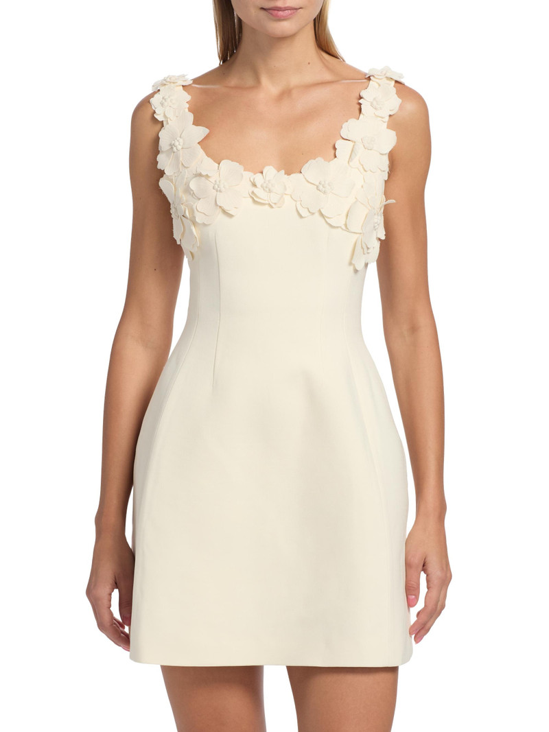 Women's Floral Appliqué Scoopneck Cocktail Dress - Ivory 3