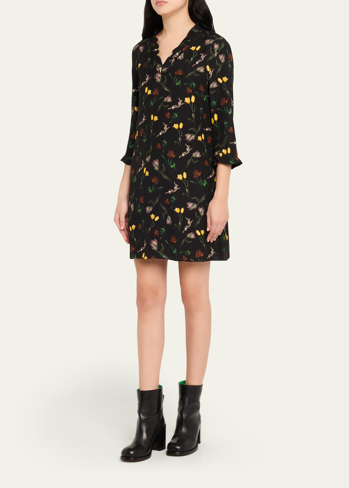 Floral Ruffle 3/4-Sleeve Mini Dress - 4