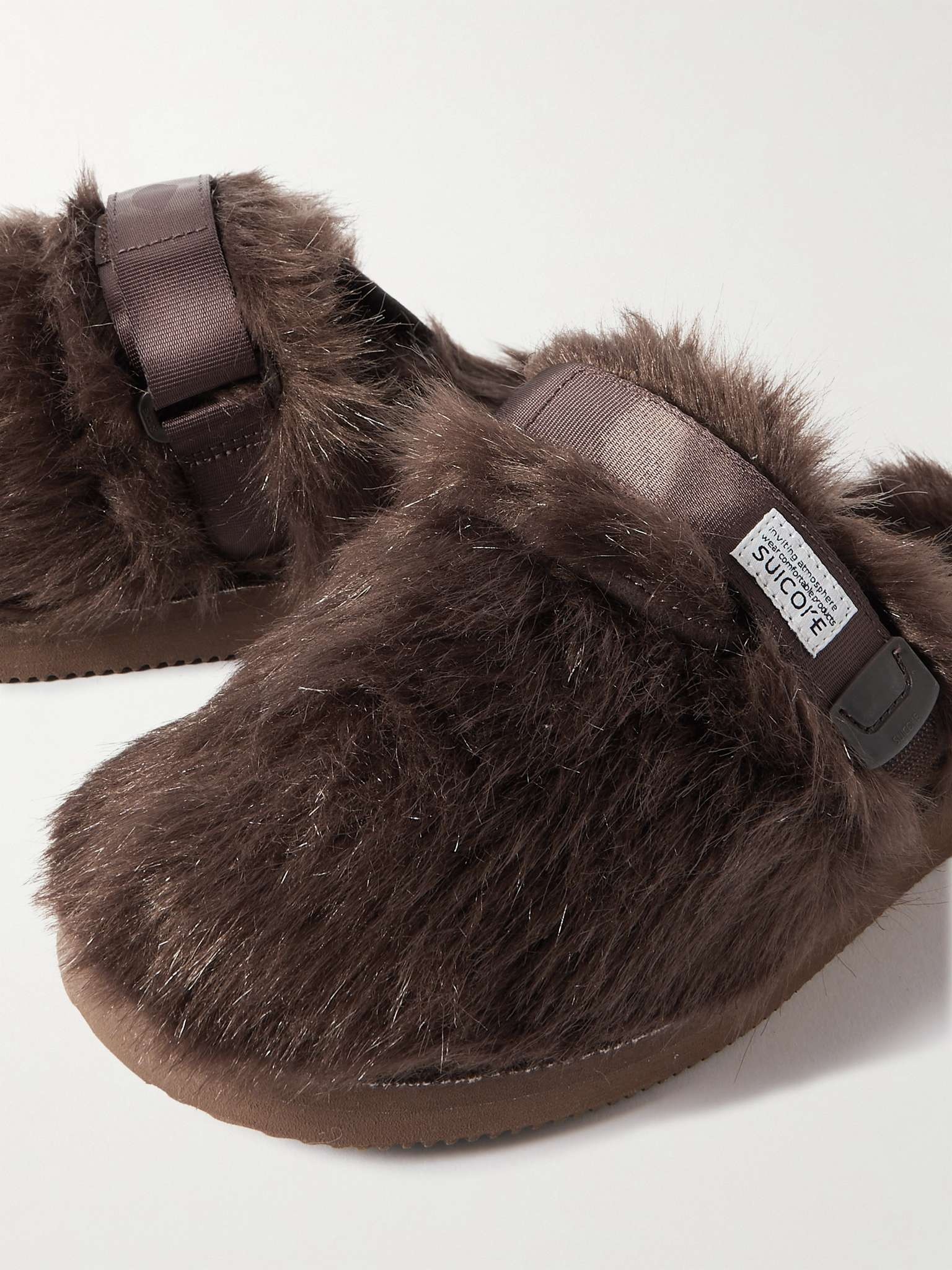 Zavo-2EU Webbing-Trimmed Faux Fur Mules - 6