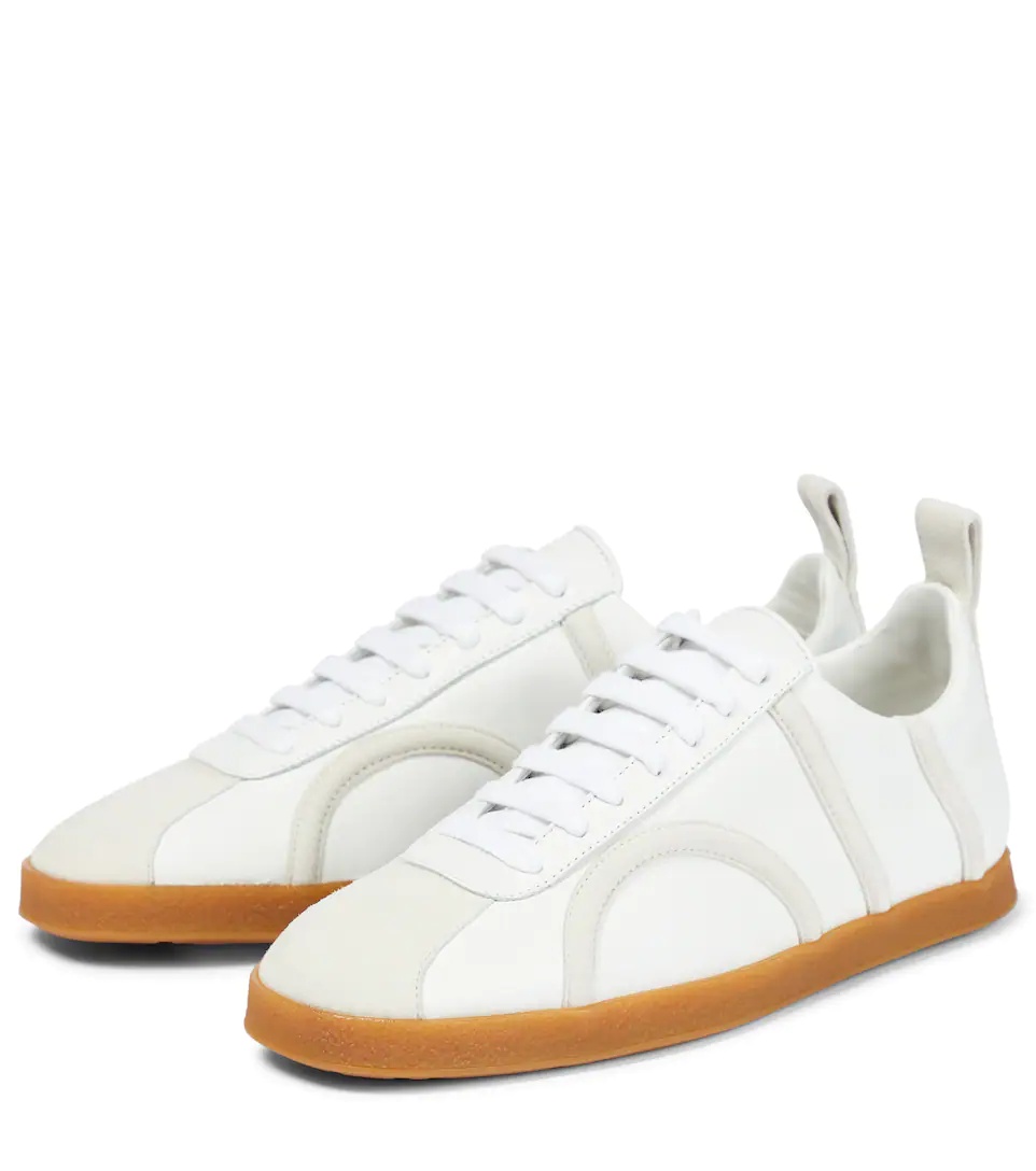 Suede-trimmed leather sneakers - 5