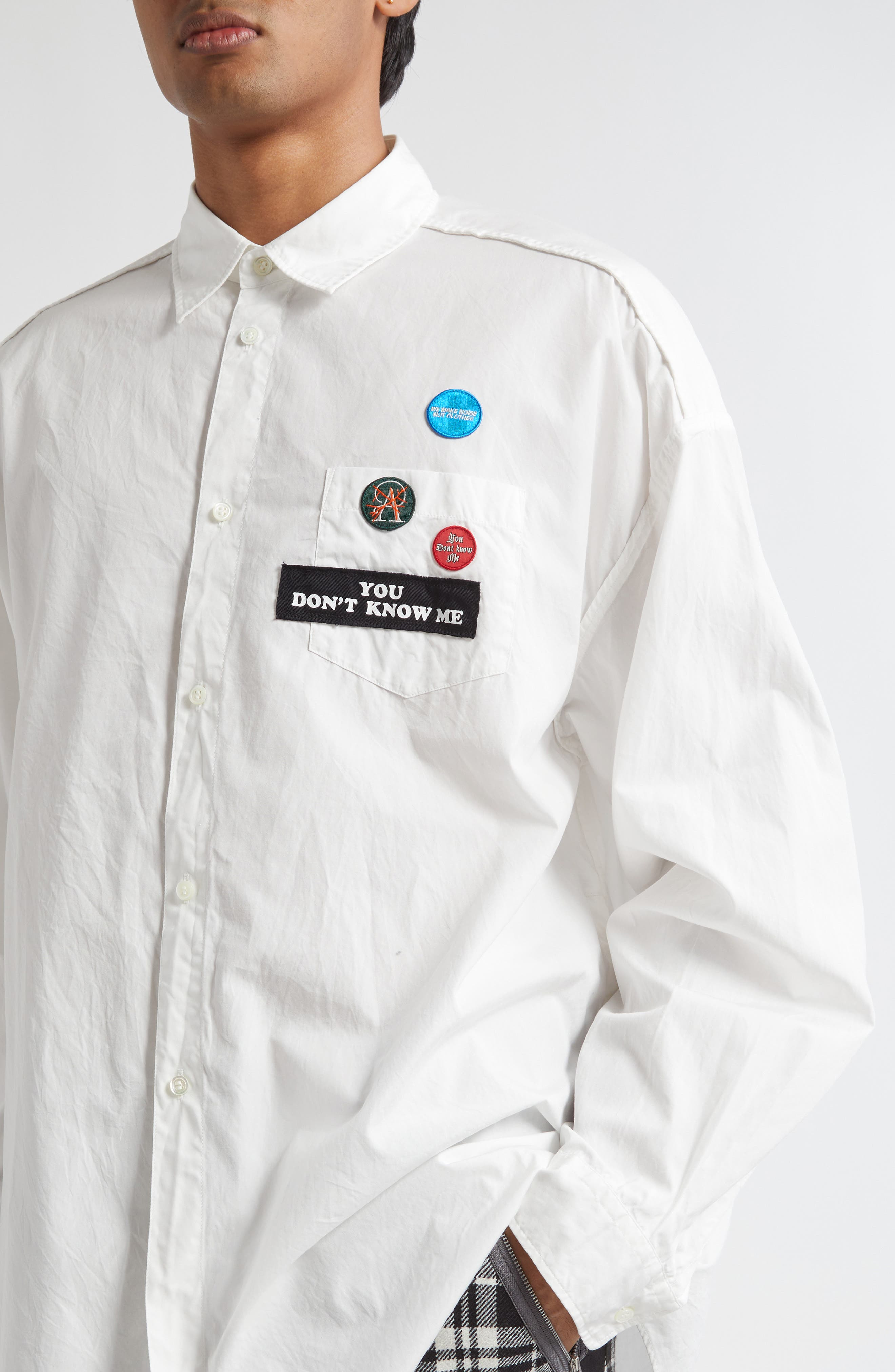Undercover Embroidered Patch Button-Up Shirt in White at Nordstrom - 5