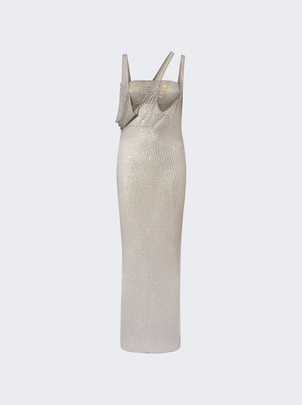 Asymmetric Neckline Midi Dress Pearl Grey - 1